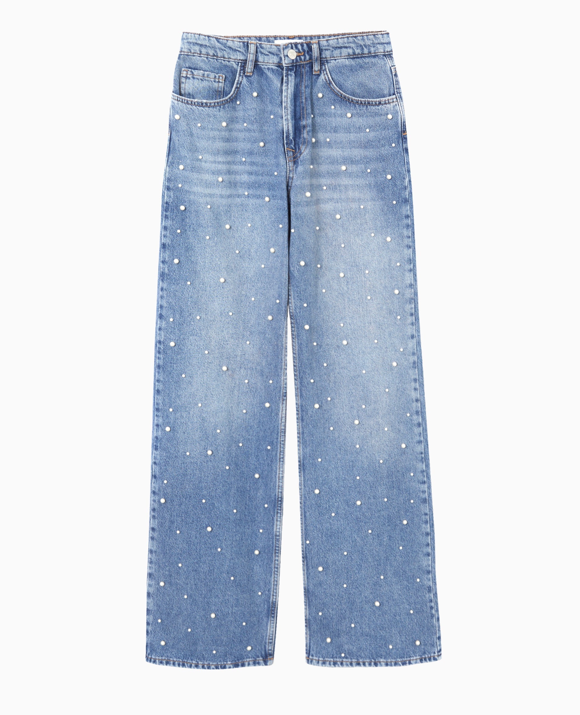Jean droit avec perles effet nacre