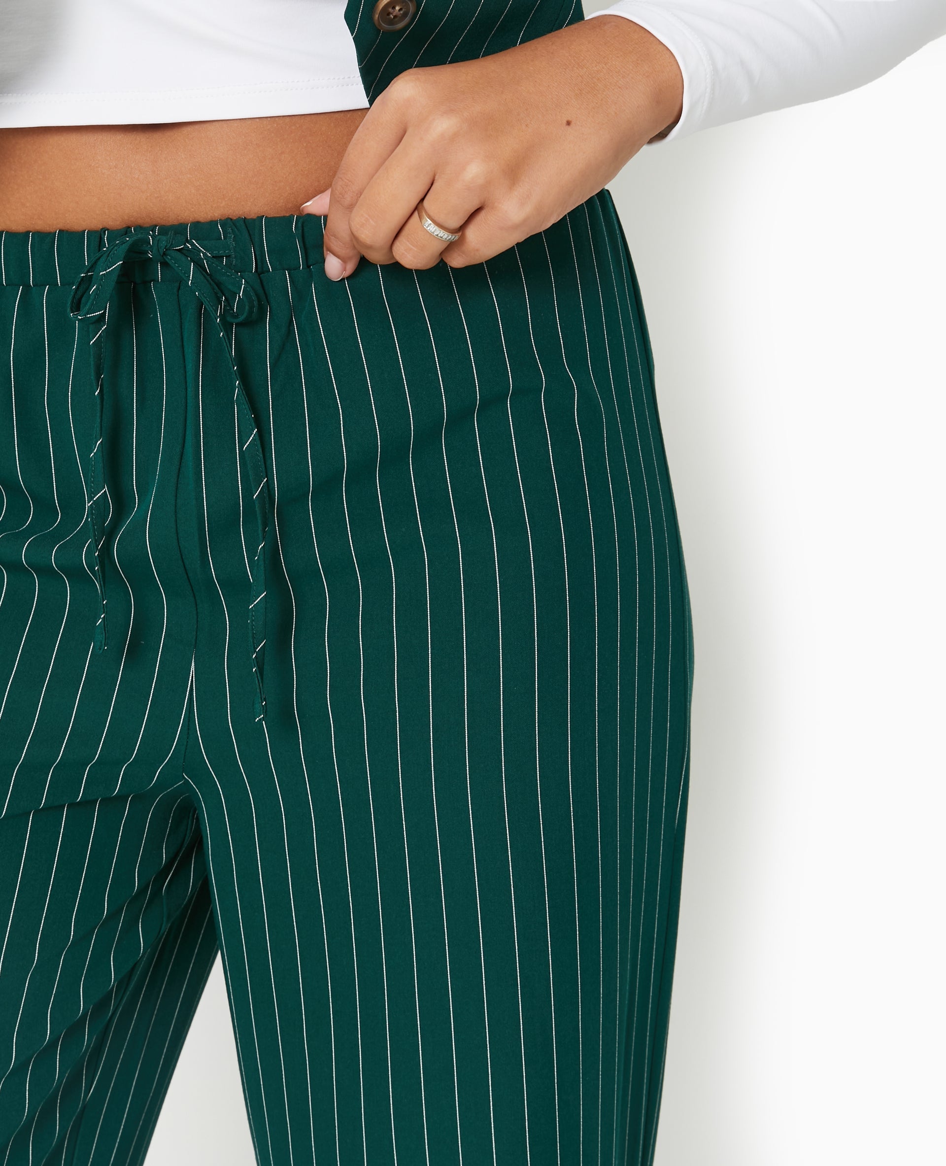 Pantalon droit taille élastiquée rayures banquier