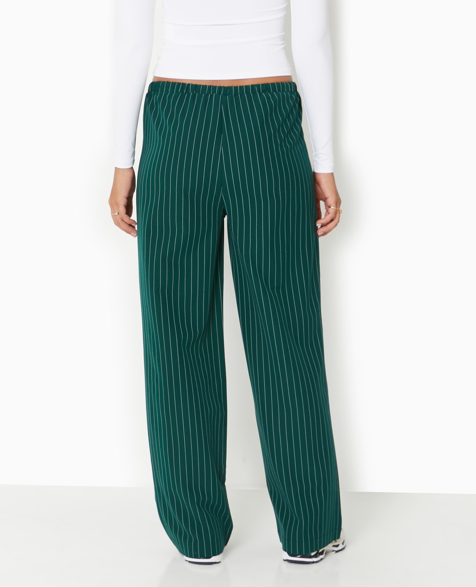 Pantalon droit taille élastiquée rayures banquier