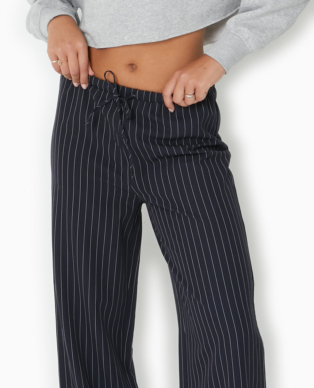 Pantalon droit taille élastiquée rayures banquier
