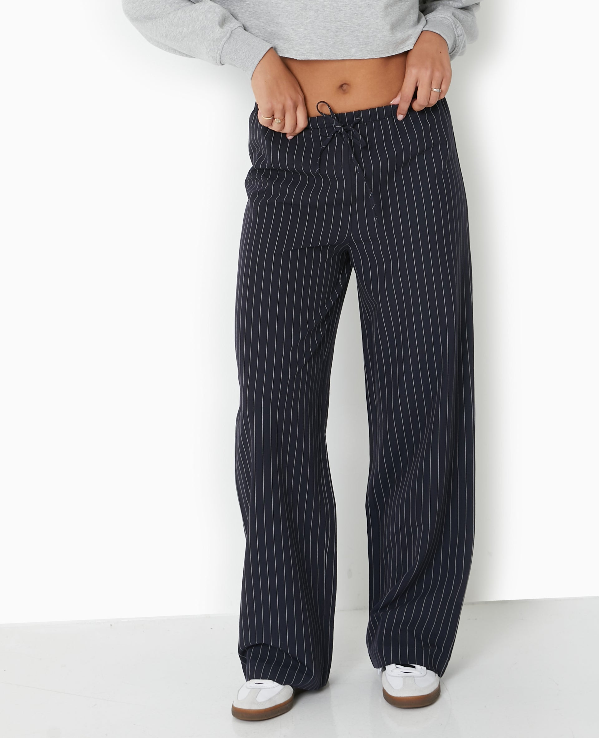 Pantalon droit taille élastiquée rayures banquier