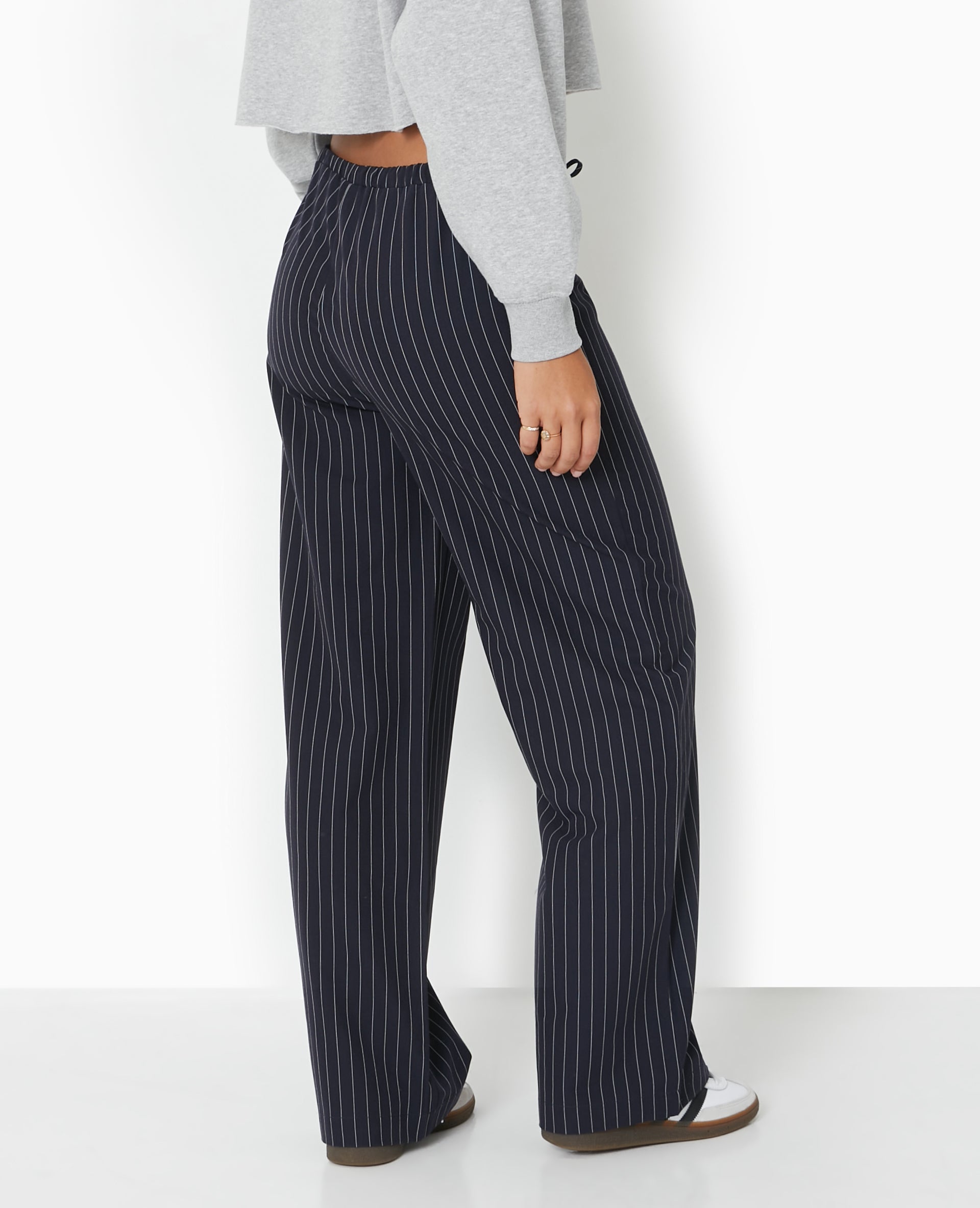 Pantalon droit taille élastiquée rayures banquier