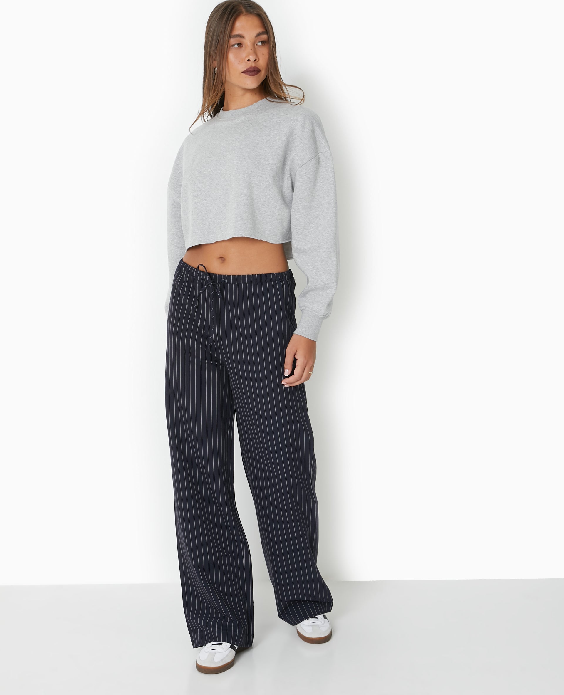 Pantalon droit taille élastiquée rayures banquier