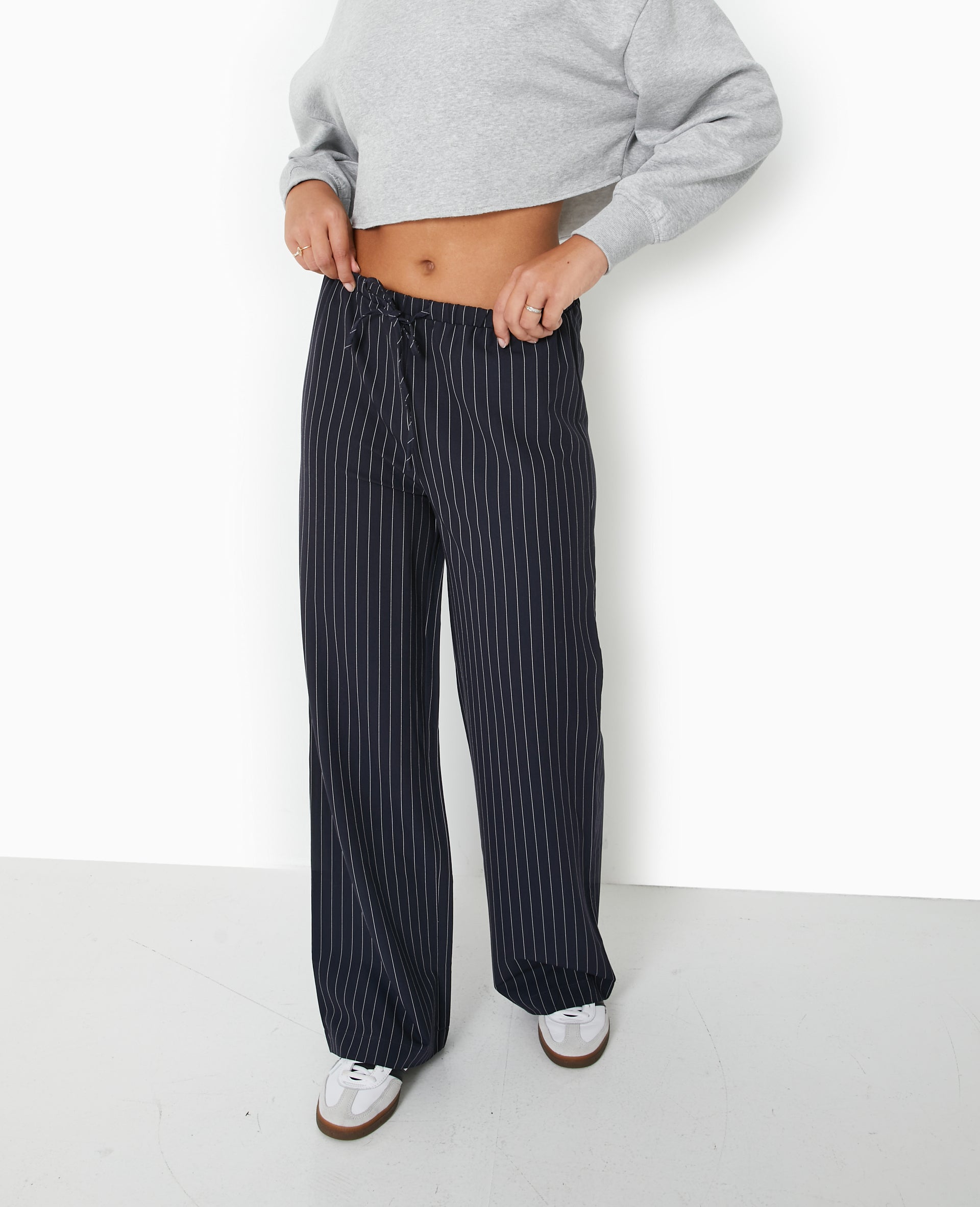 Pantalon droit taille élastiquée rayures banquier