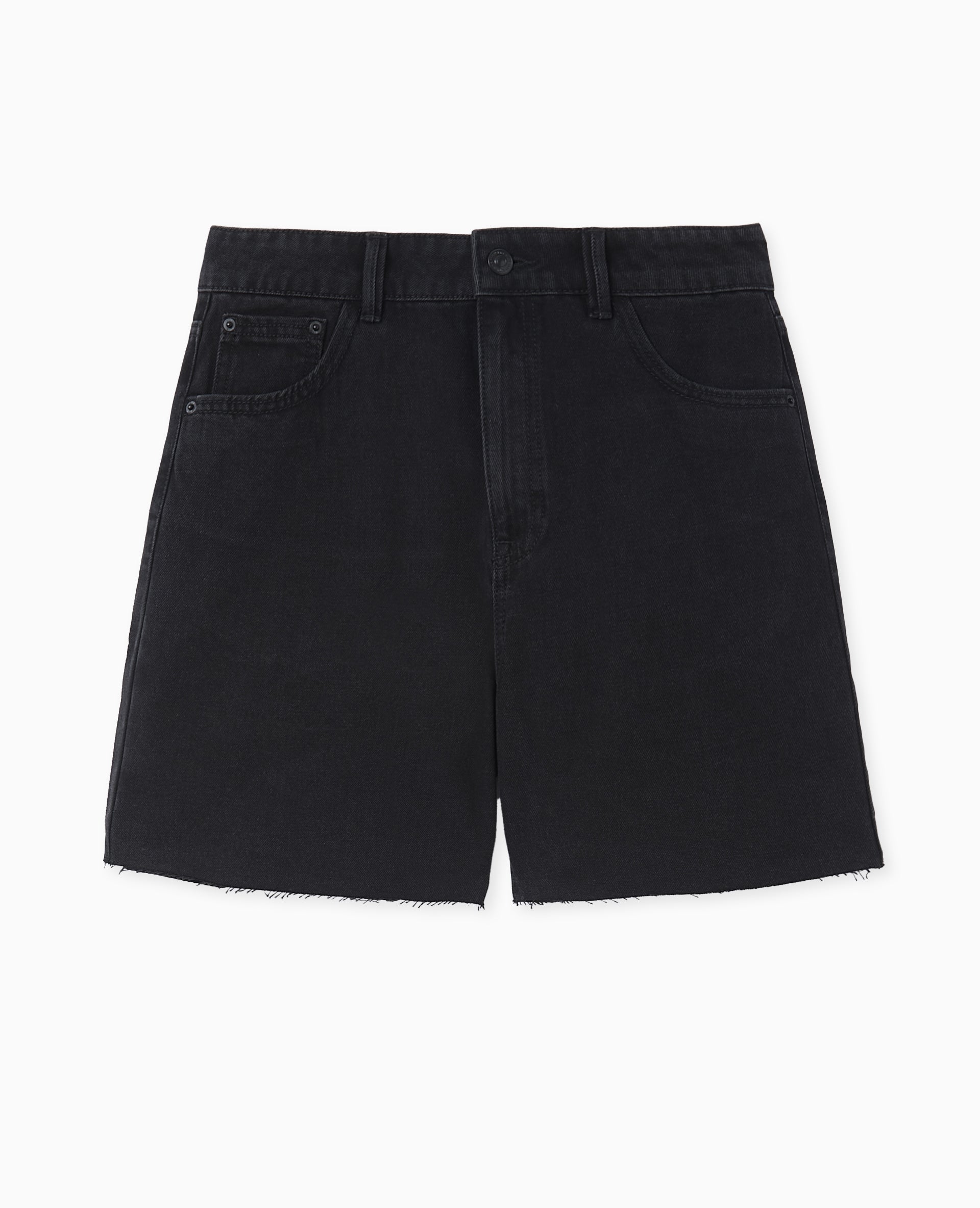 Short en jean taille haute avec bas coupés