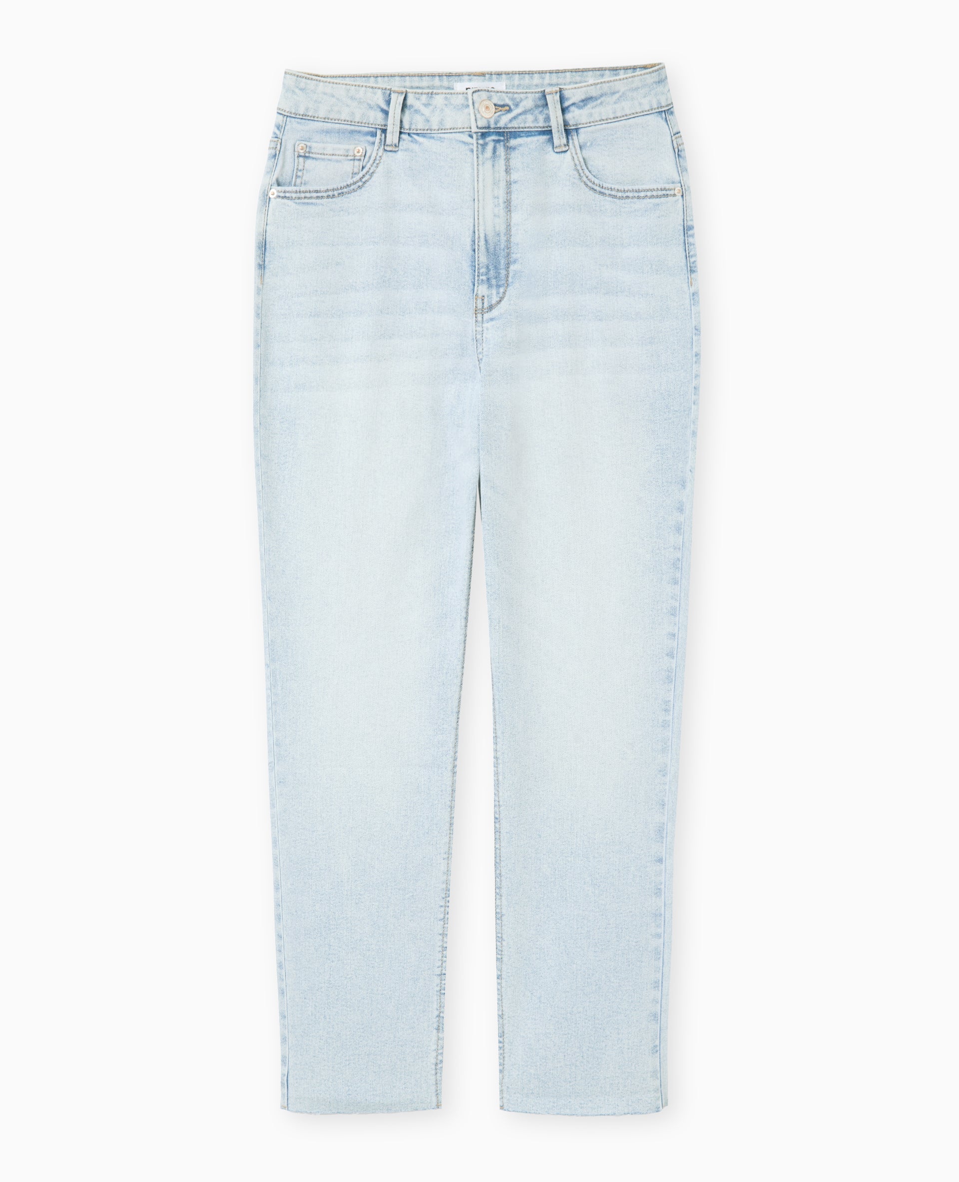 Jean droit taille haute avec bas coupés