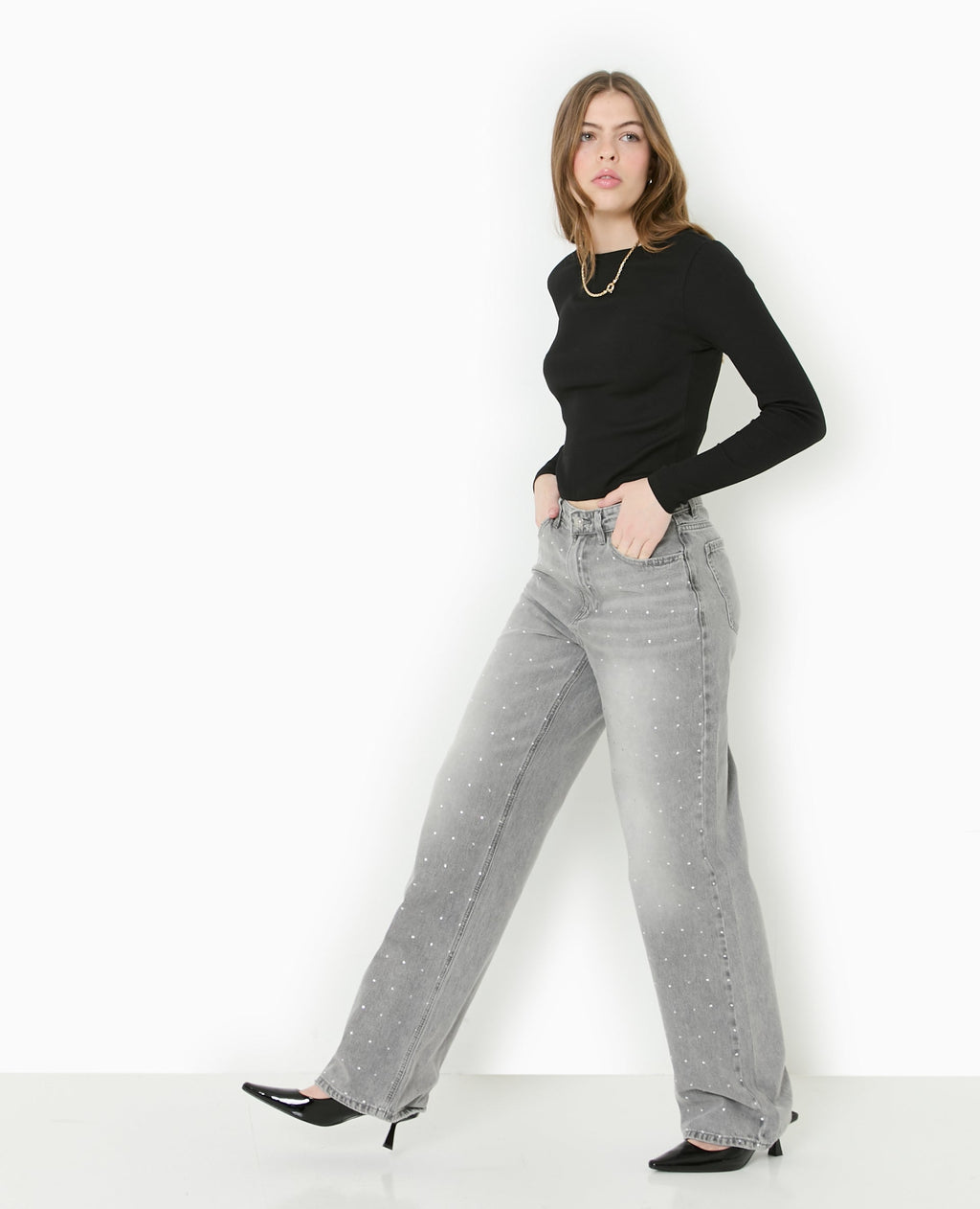 Jean straight avec strass
