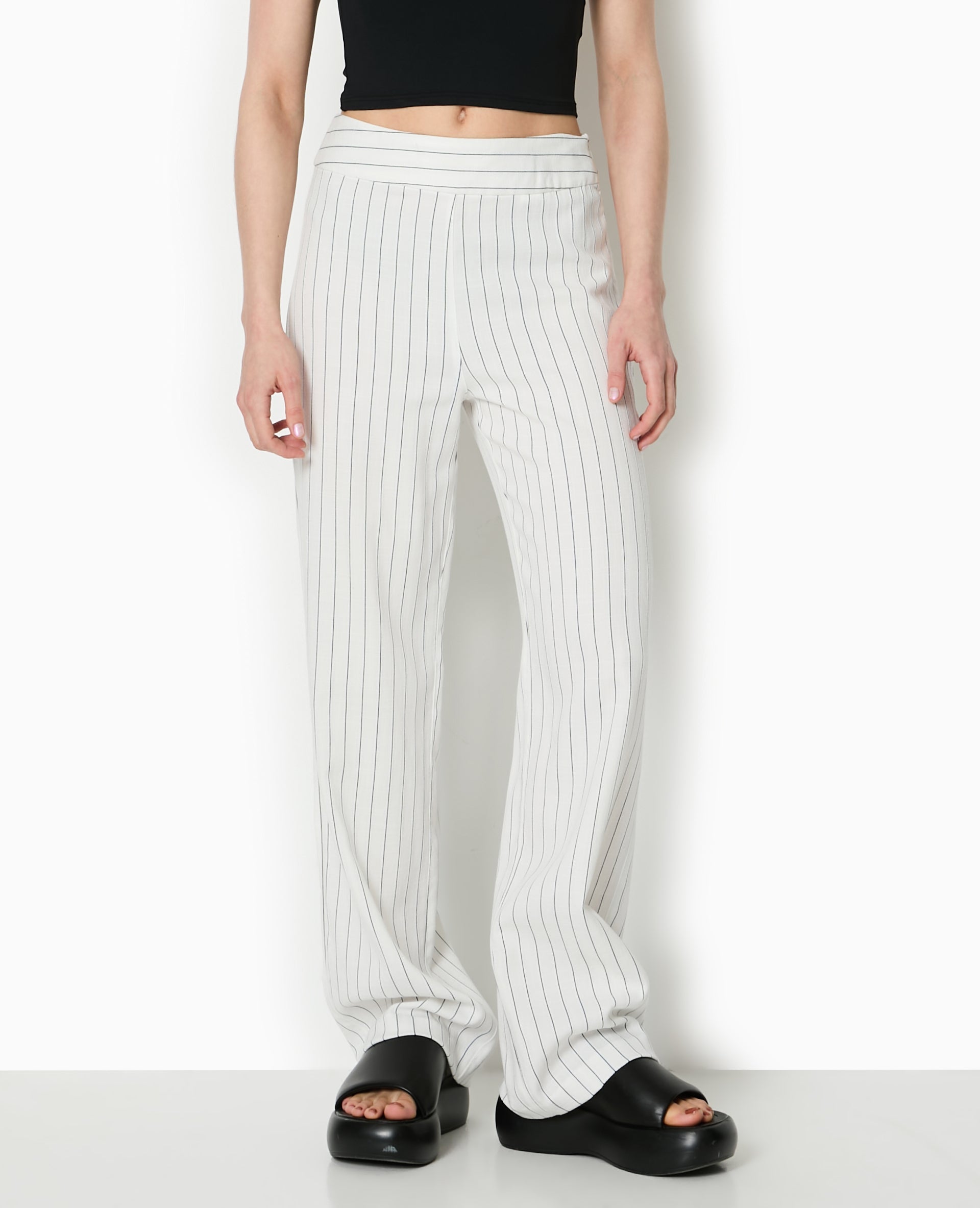 Pantalon droit rayé taille haute