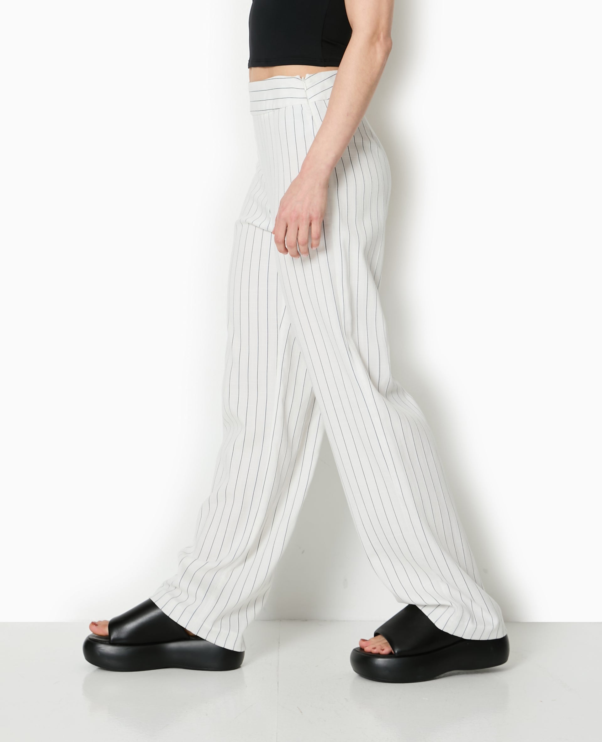 Pantalon droit rayé taille haute