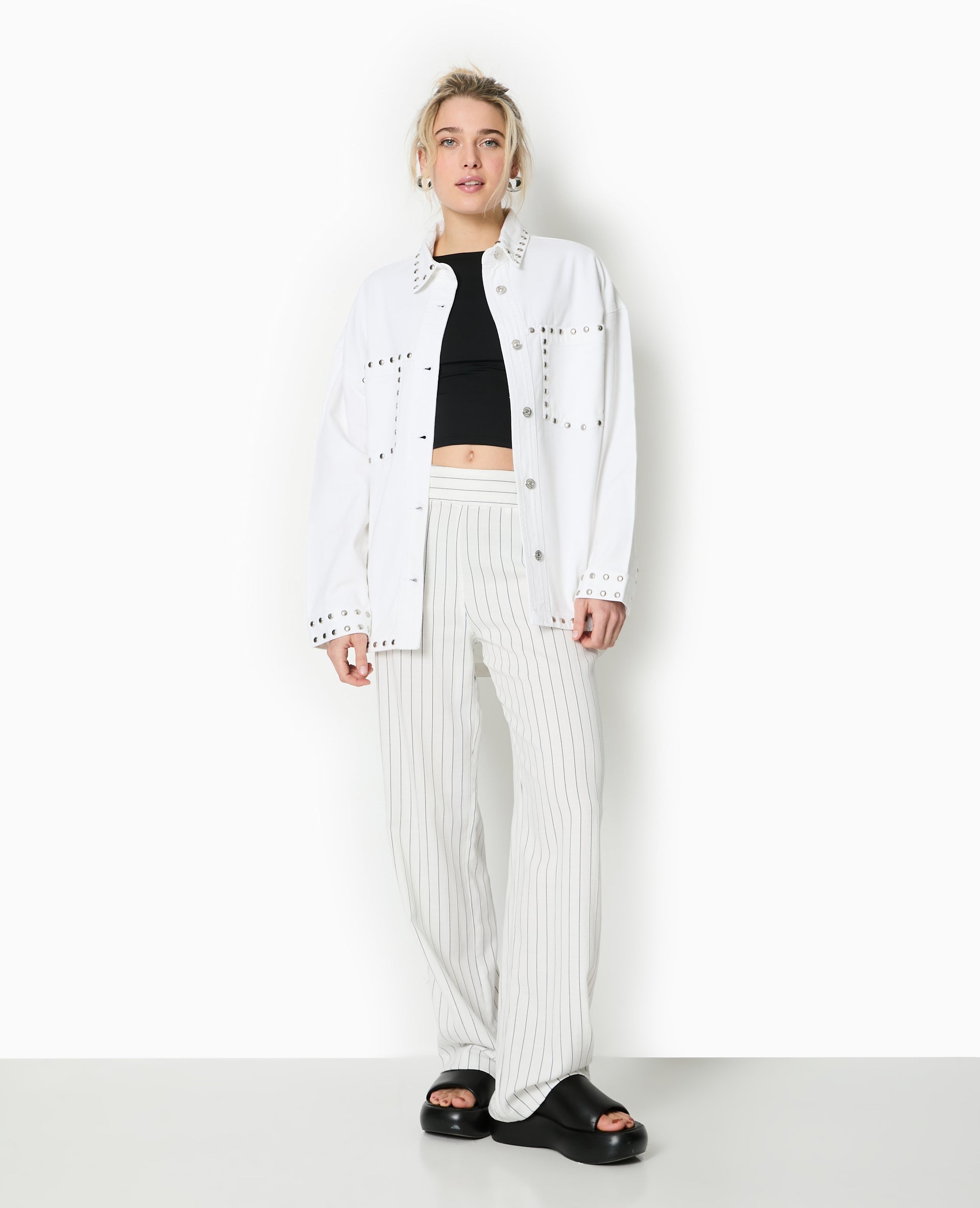 Pantalon droit rayé taille haute