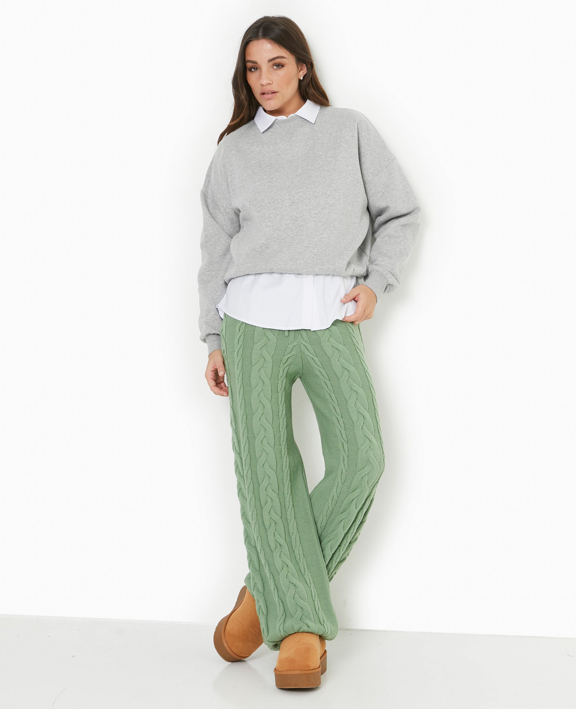 Pantalon droit en maille torsadée