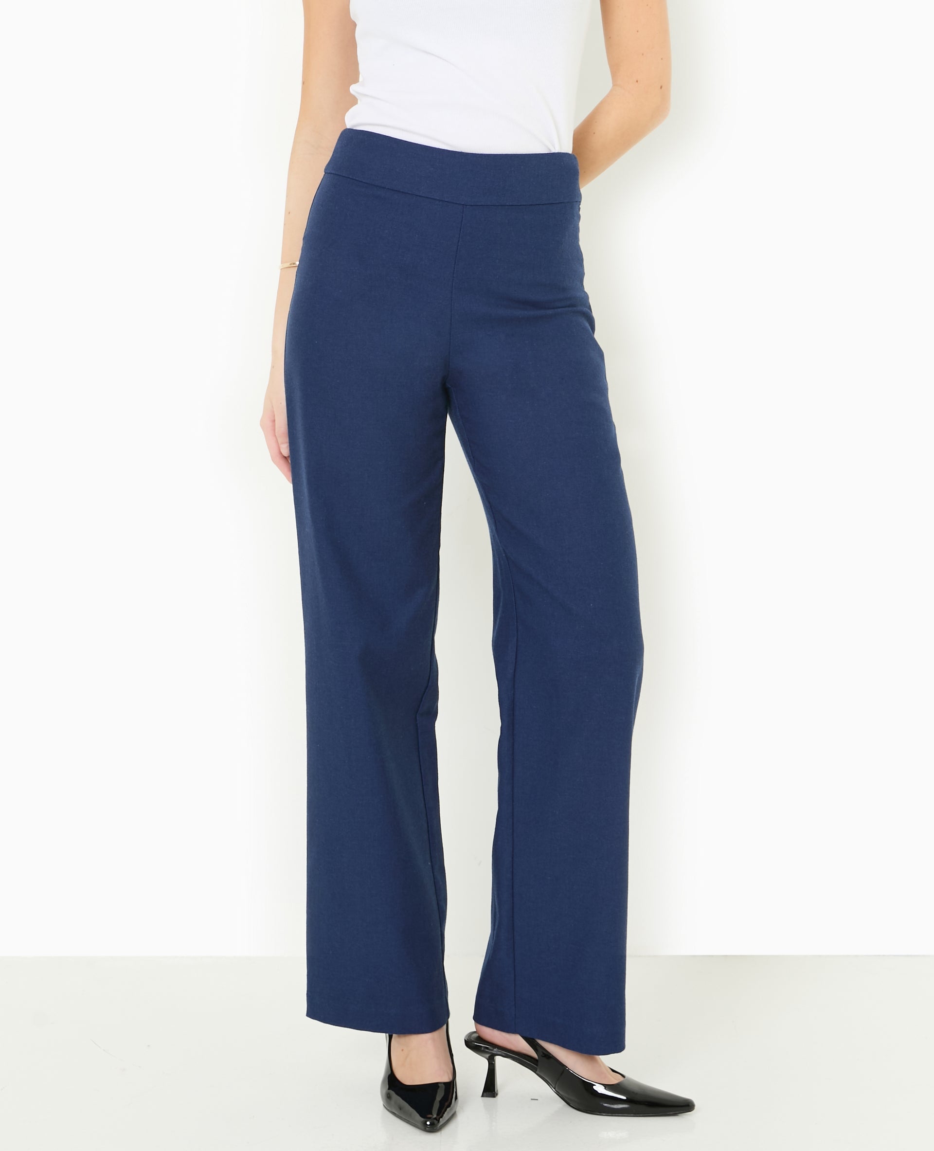 Pantalon droit taille haute avec lin