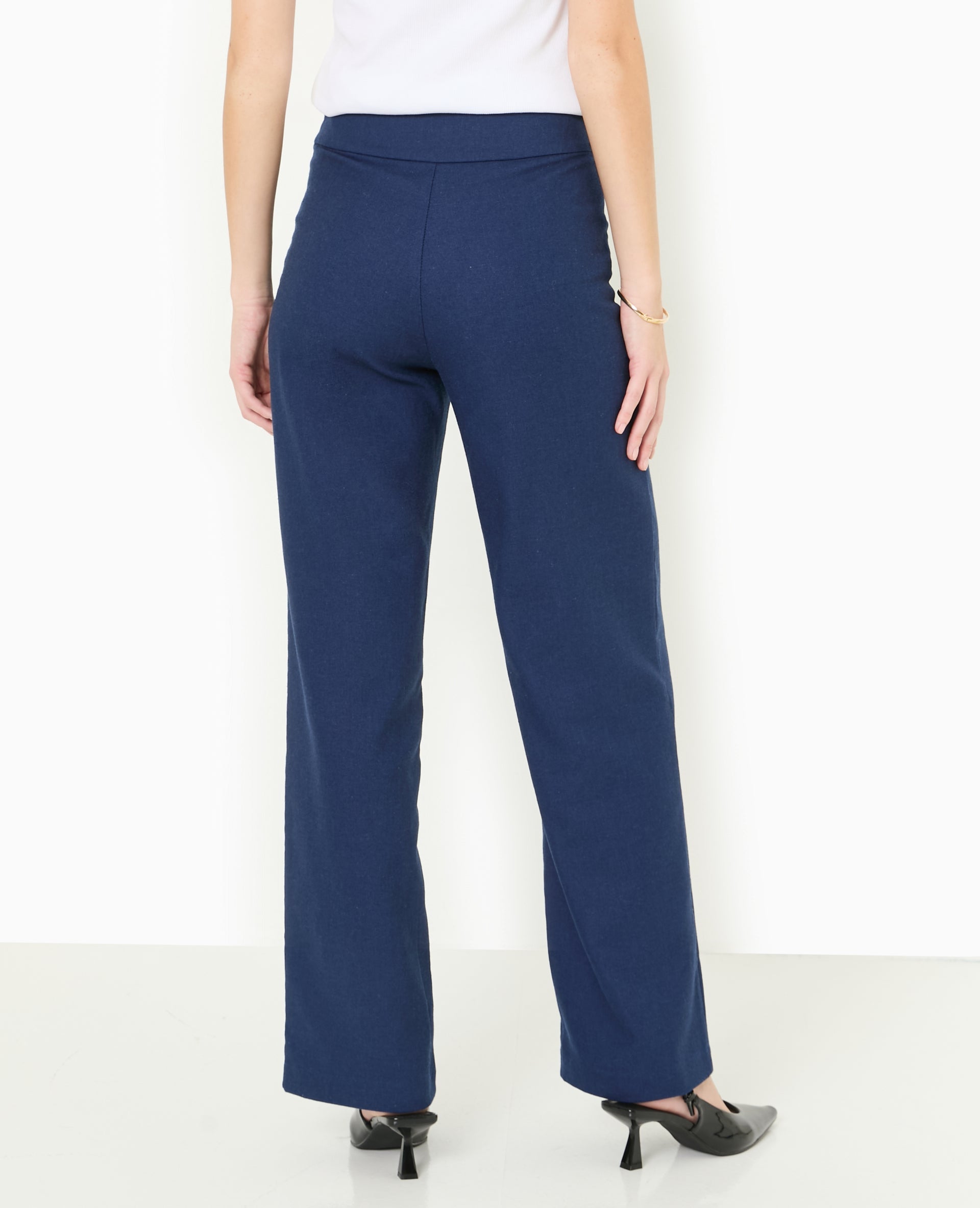 Pantalon droit taille haute avec lin