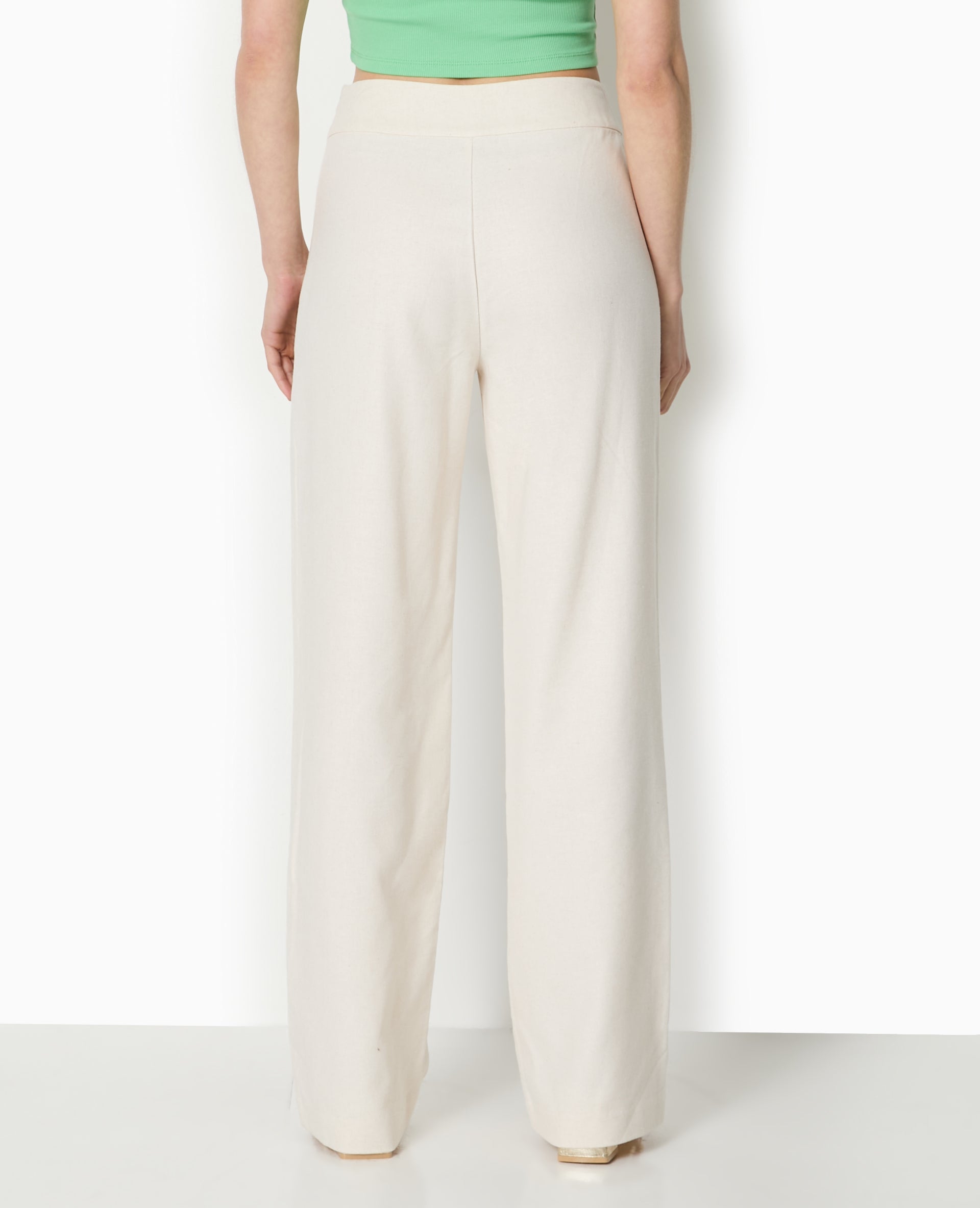 Pantalon droit taille haute avec lin
