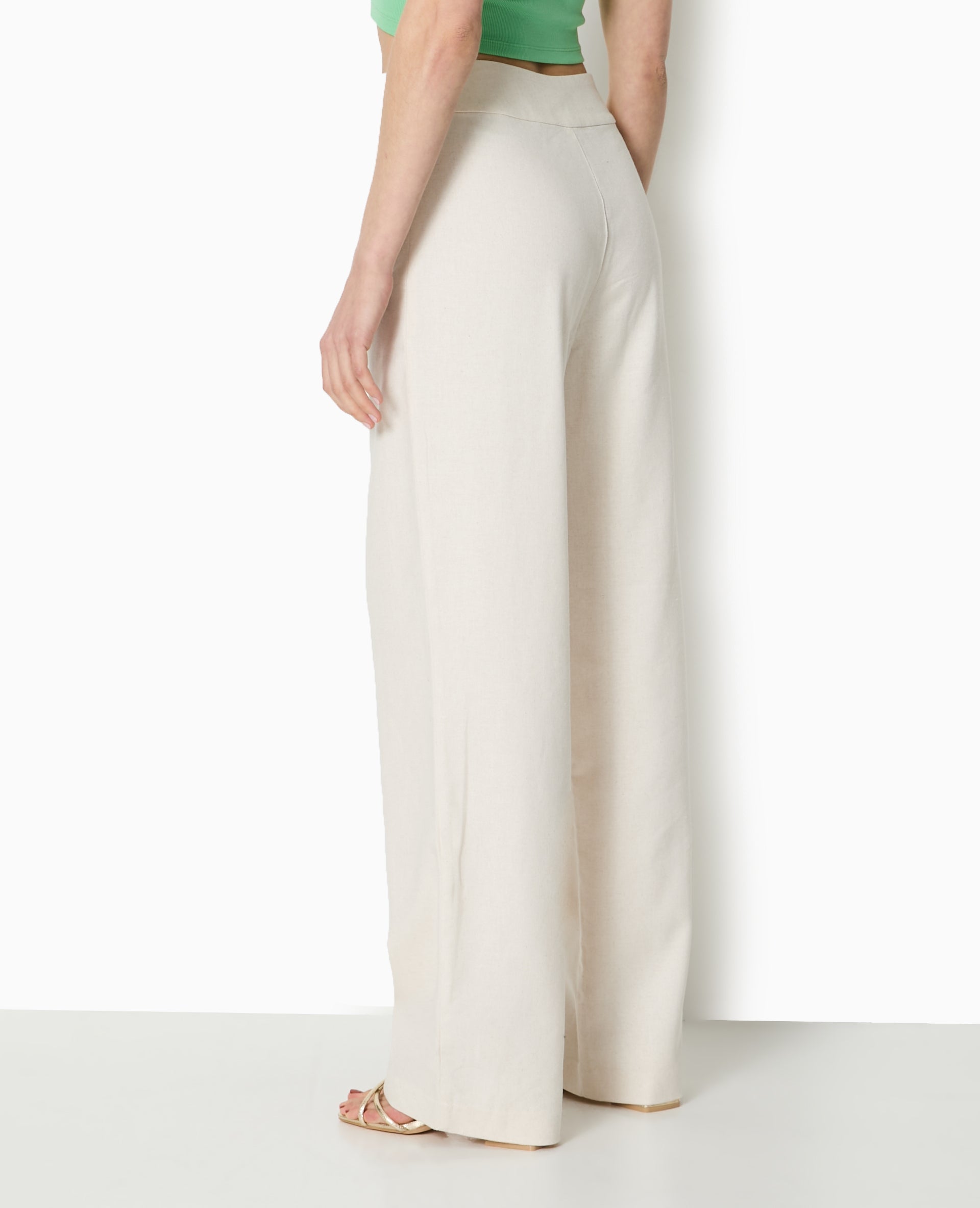 Pantalon droit taille haute avec lin