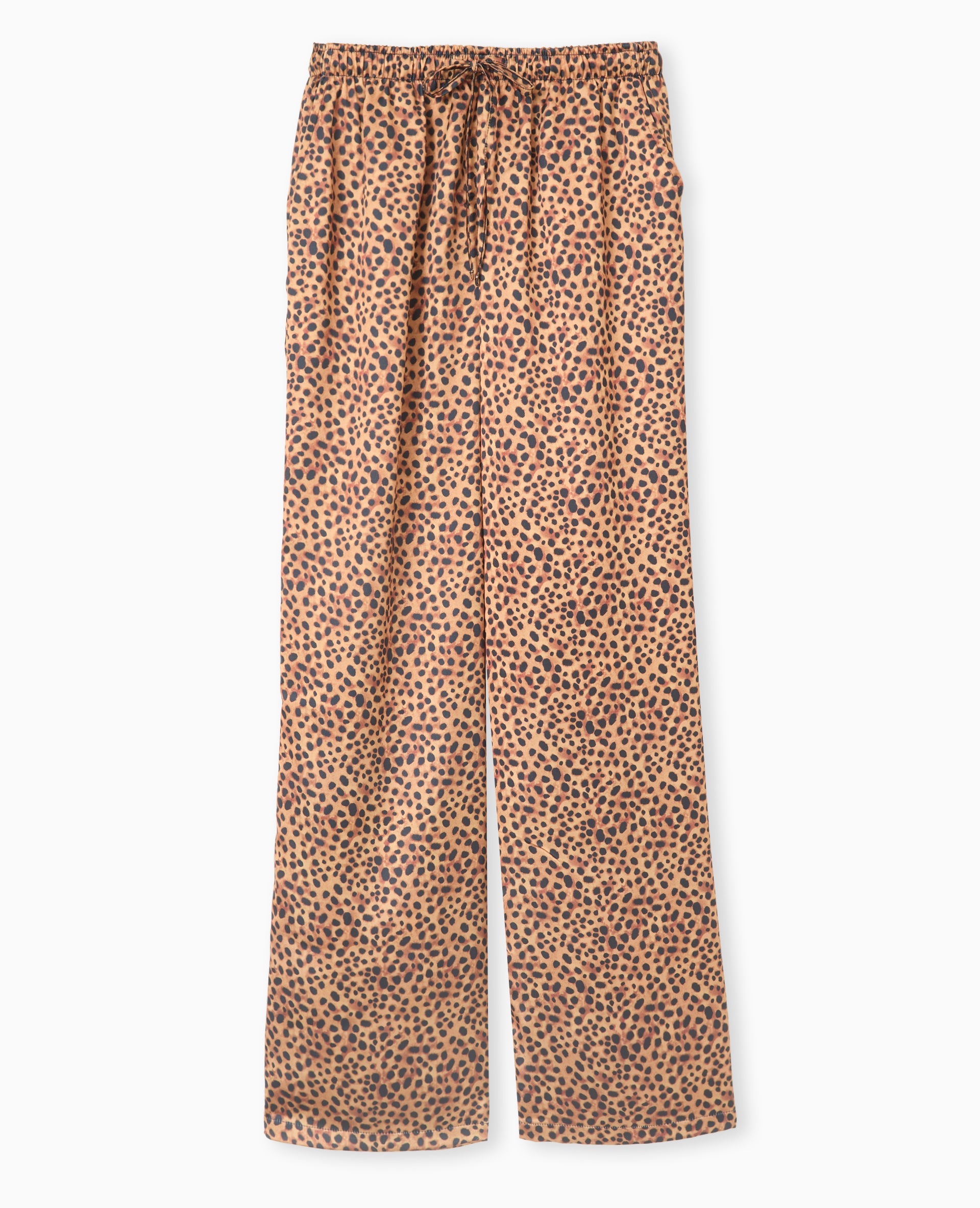 Pantalon large en tissu satiné motif léopard