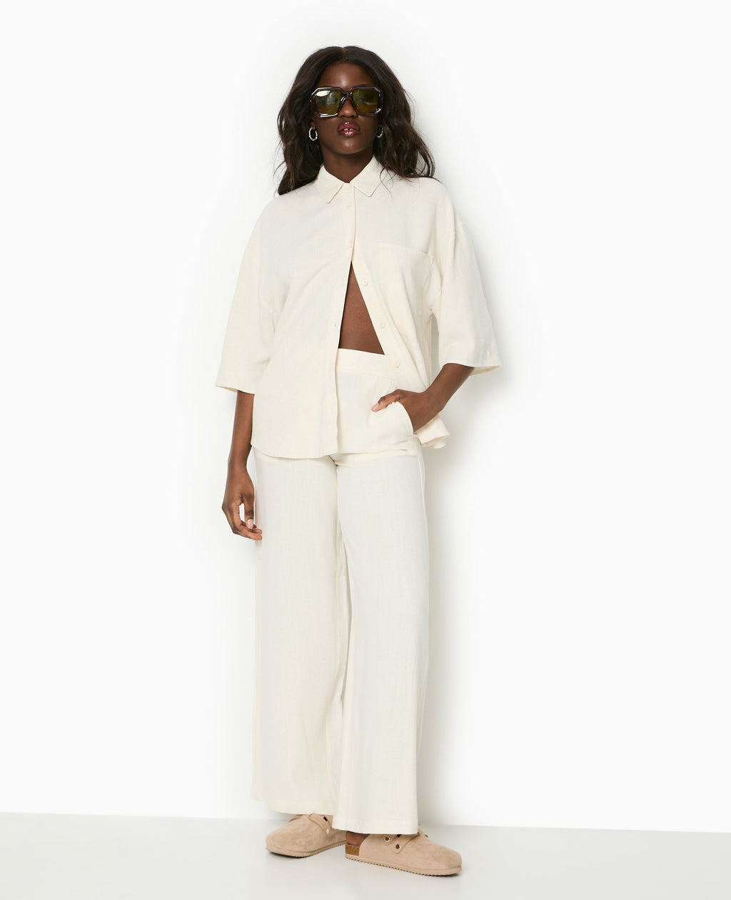 Pantalon droit avec lin