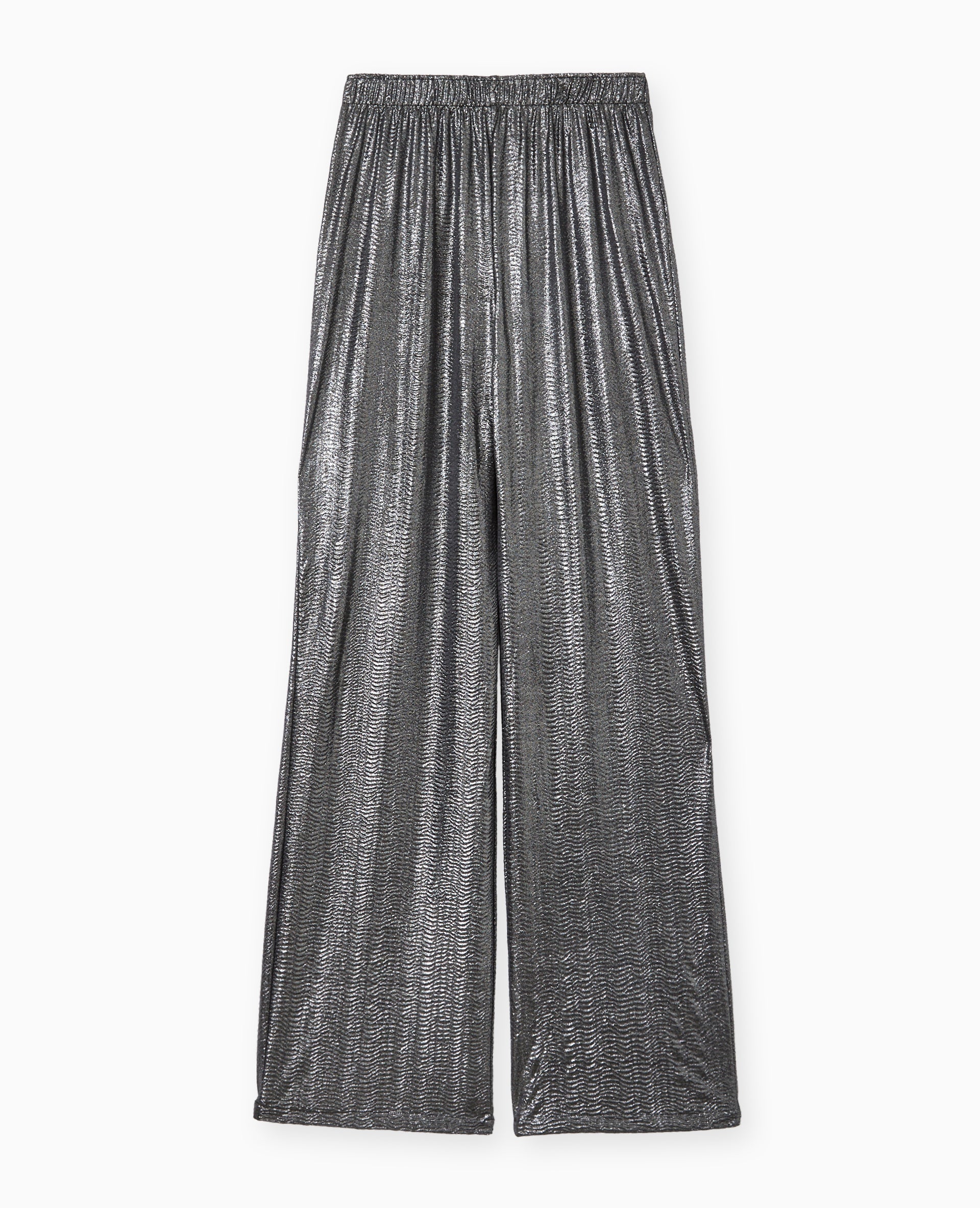 Pantalon fluide en tissu texturé avec lurex doré