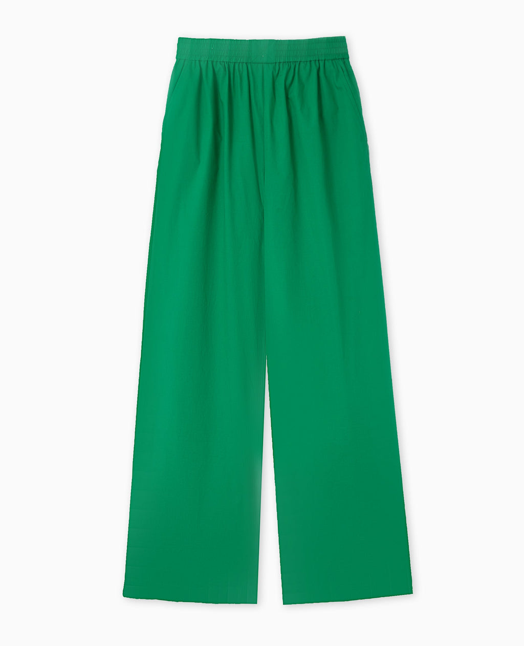 Pantalon large en popeline taille élastiquée