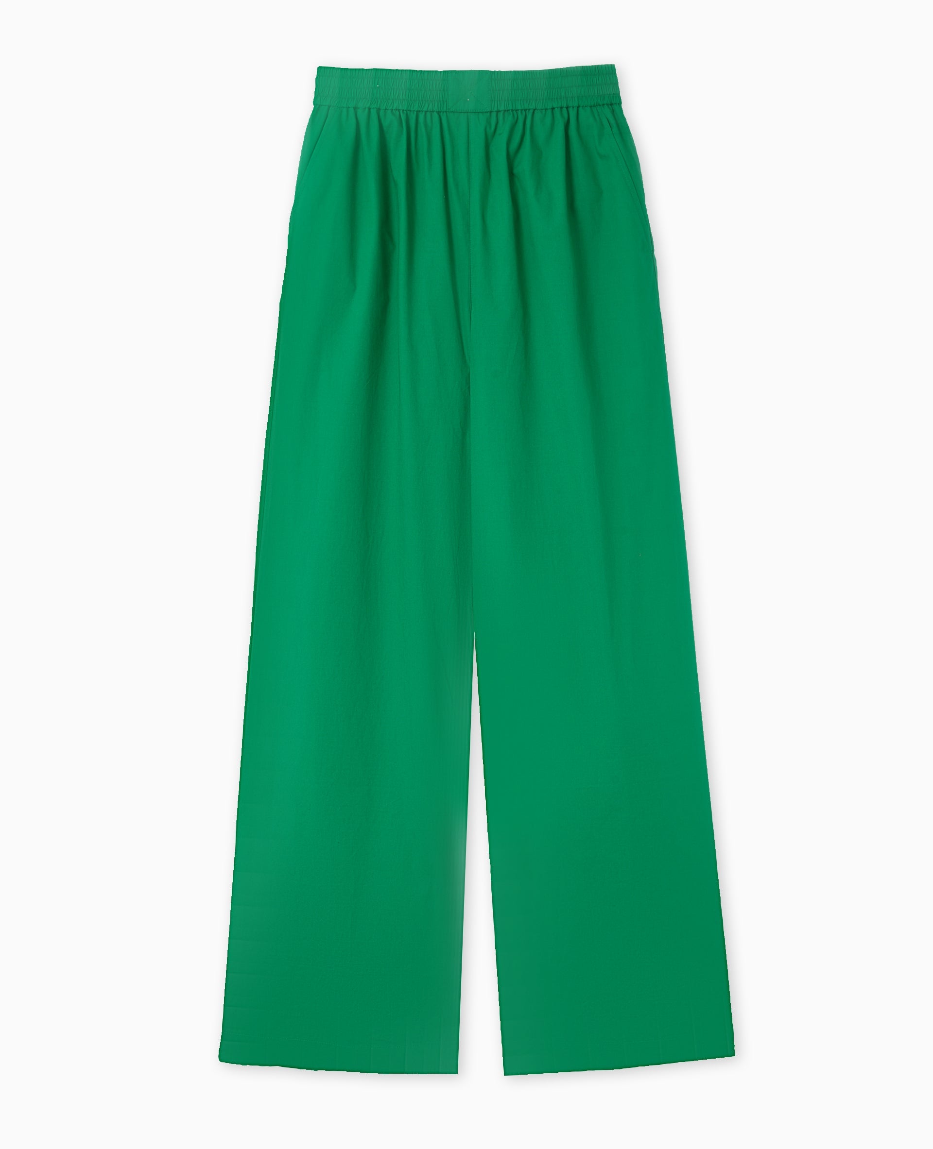 Pantalon large en popeline taille élastiquée
