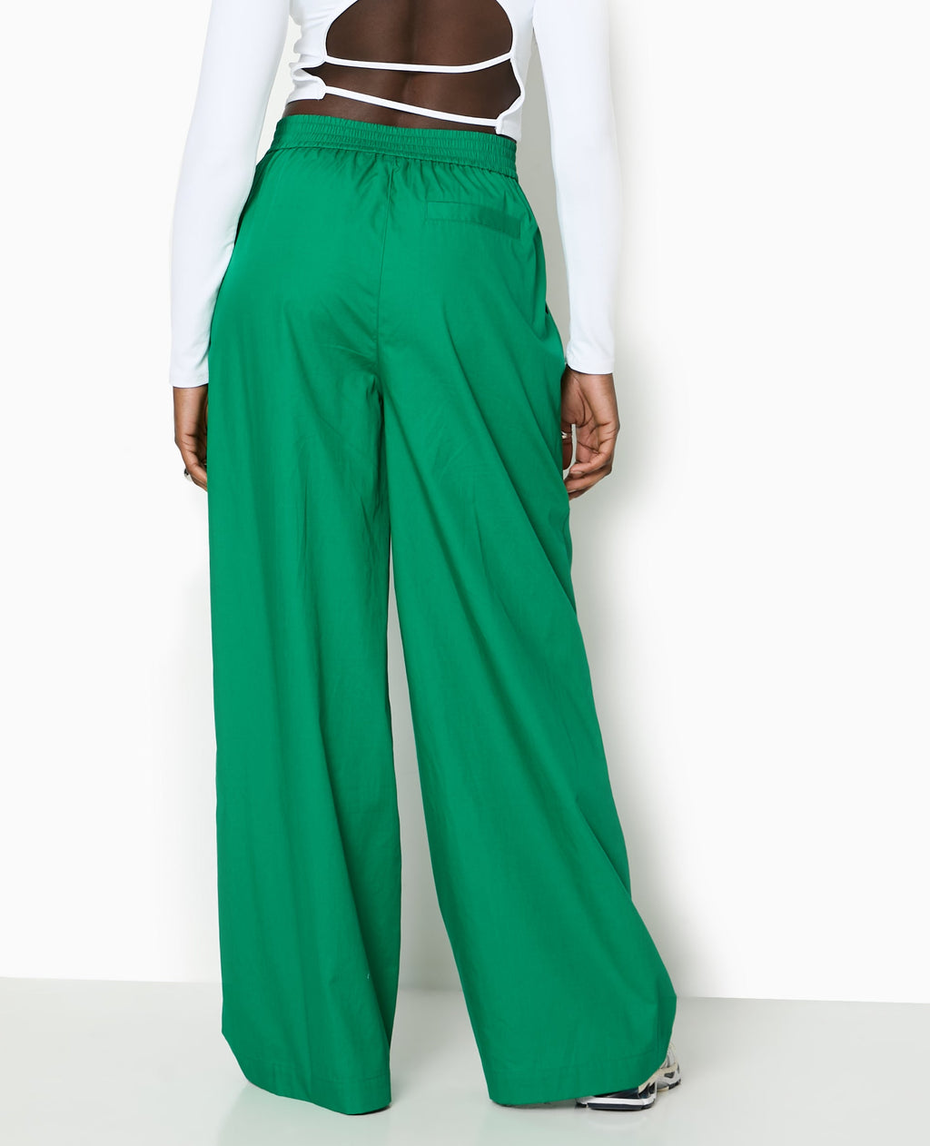 Pantalon large en popeline taille élastiquée