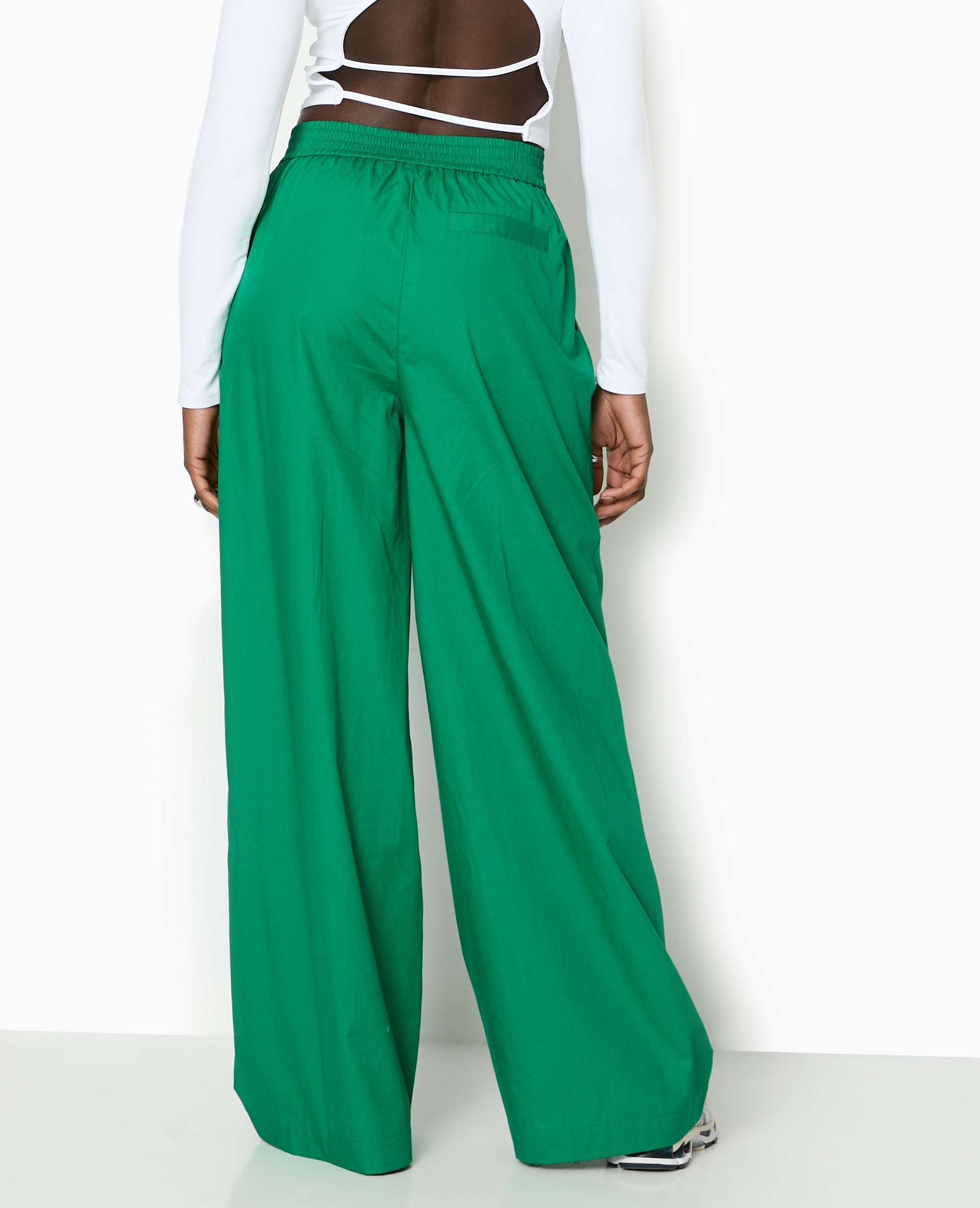 Pantalon large en popeline taille élastiquée