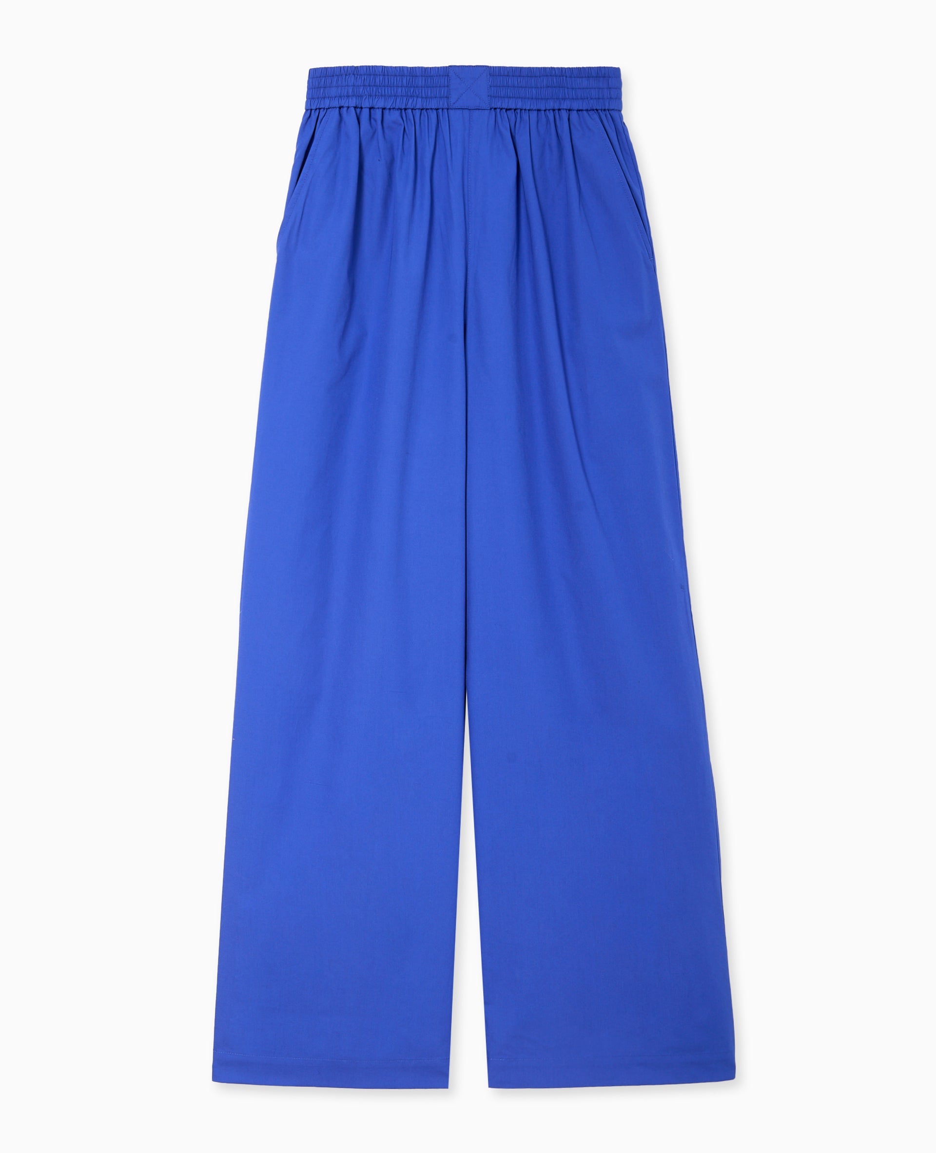 Pantalon large en popeline taille élastiquée