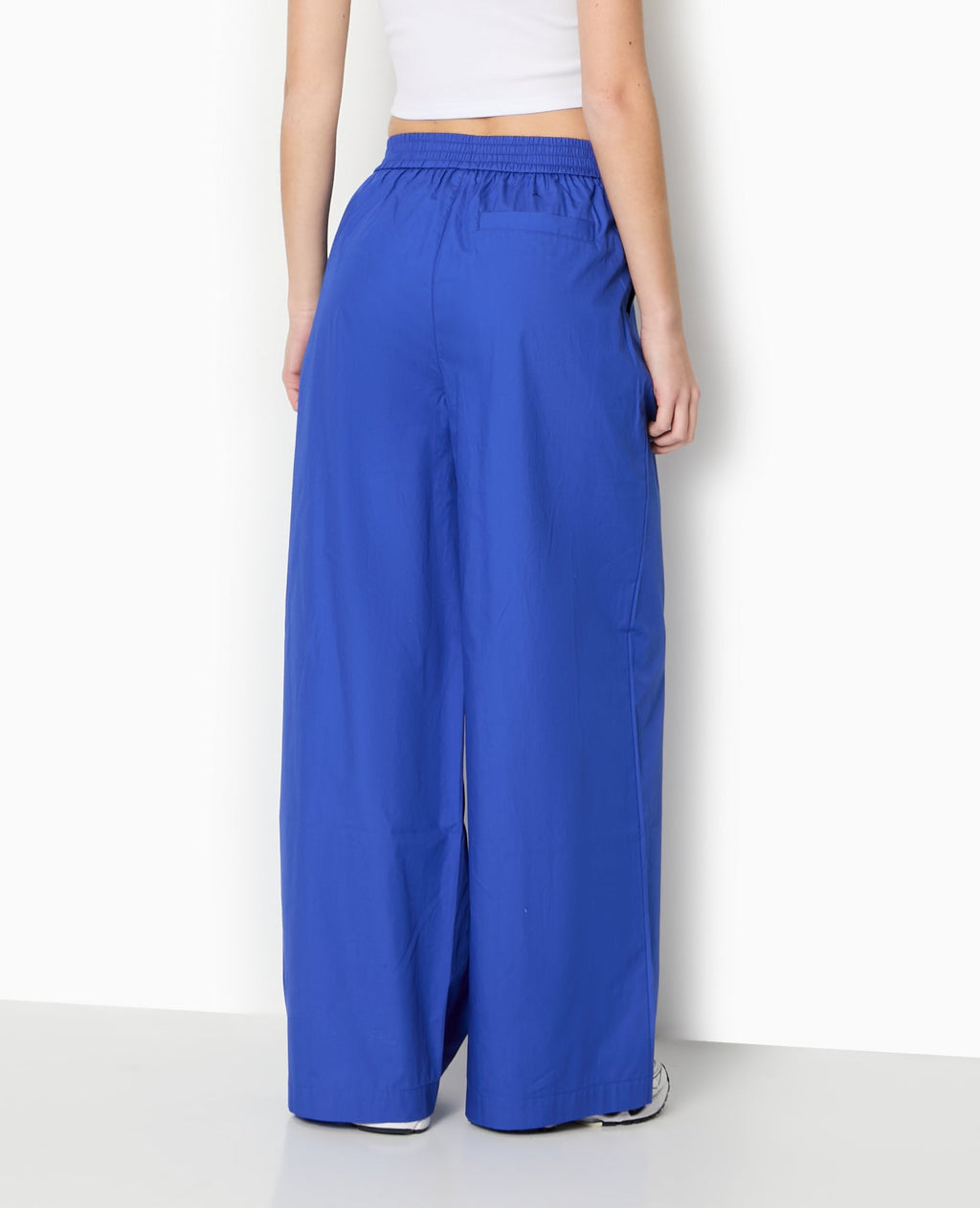 Pantalon large en popeline taille élastiquée