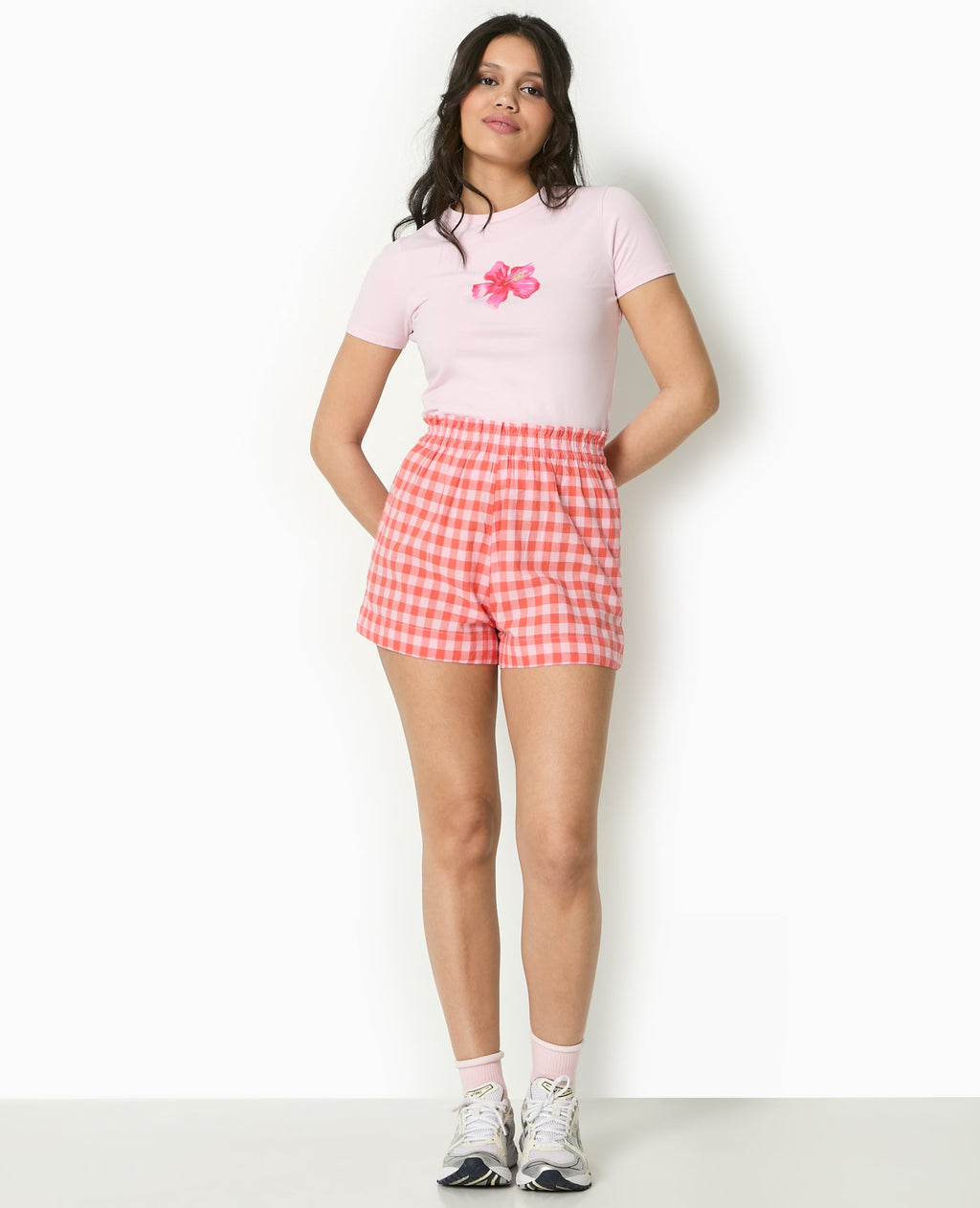 Short taille élastiquée motif vichy