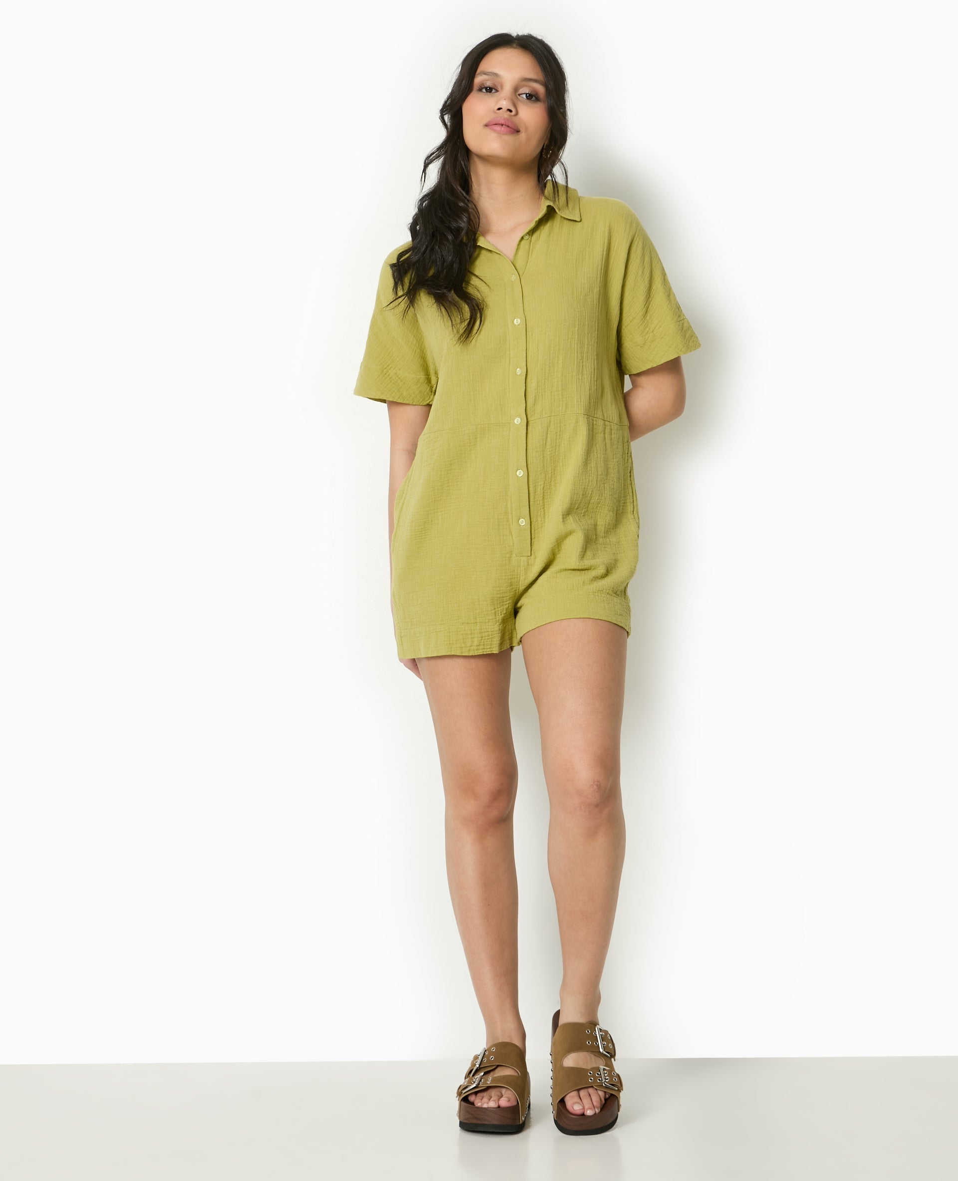 Combishort boutonnée en gaze de coton