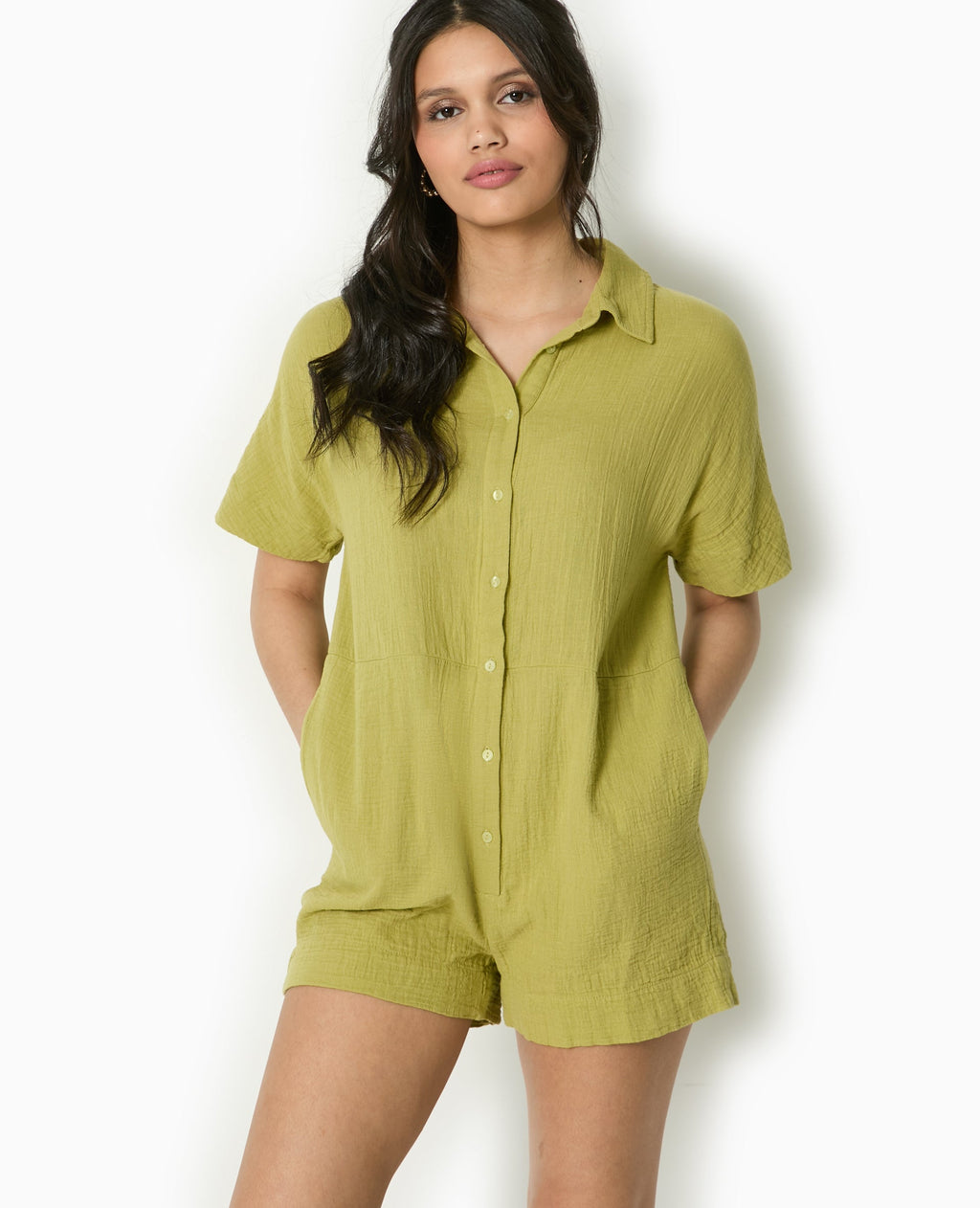 Combishort boutonnée en gaze de coton