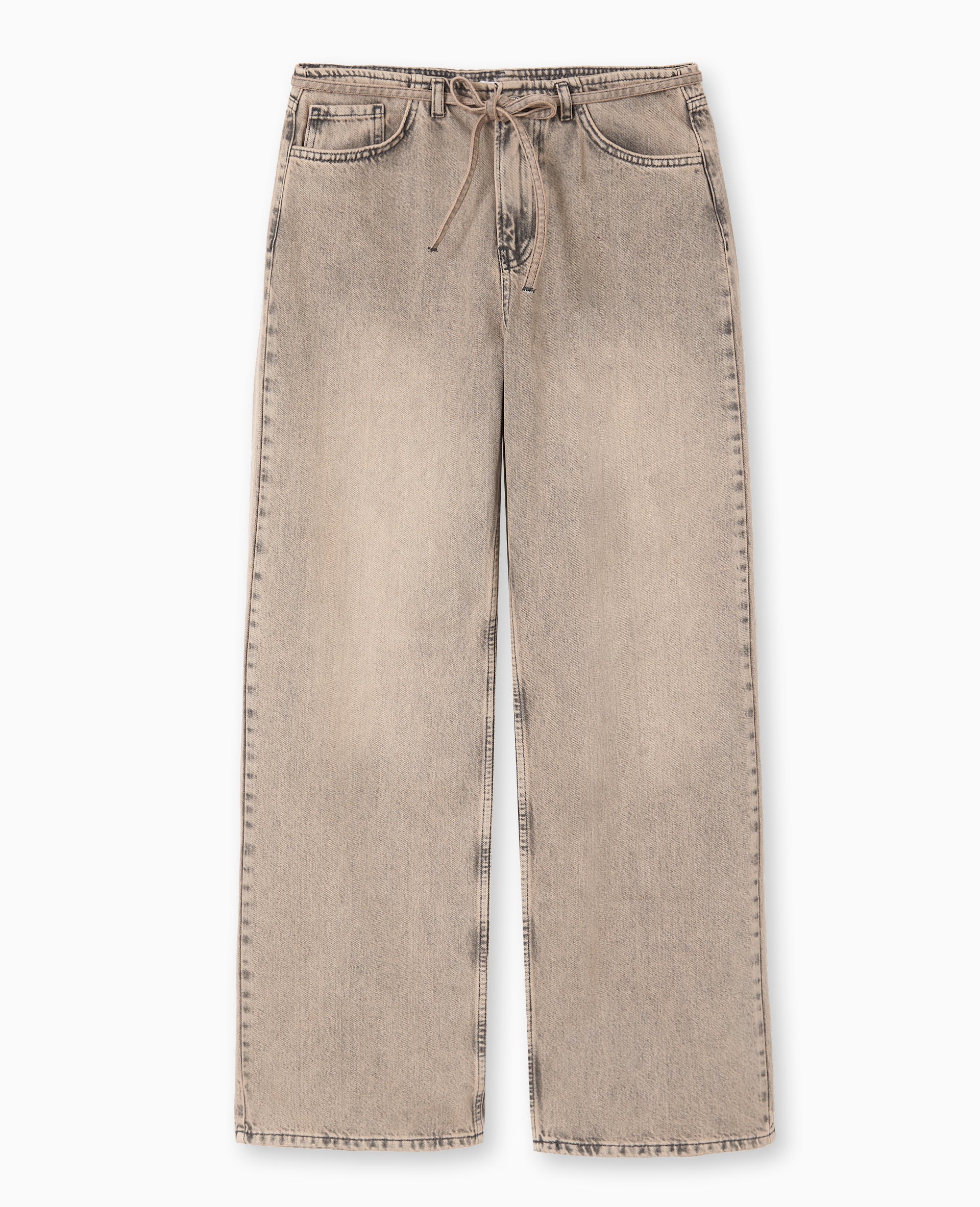 Jean droit taille basse avec ceinture à nouer