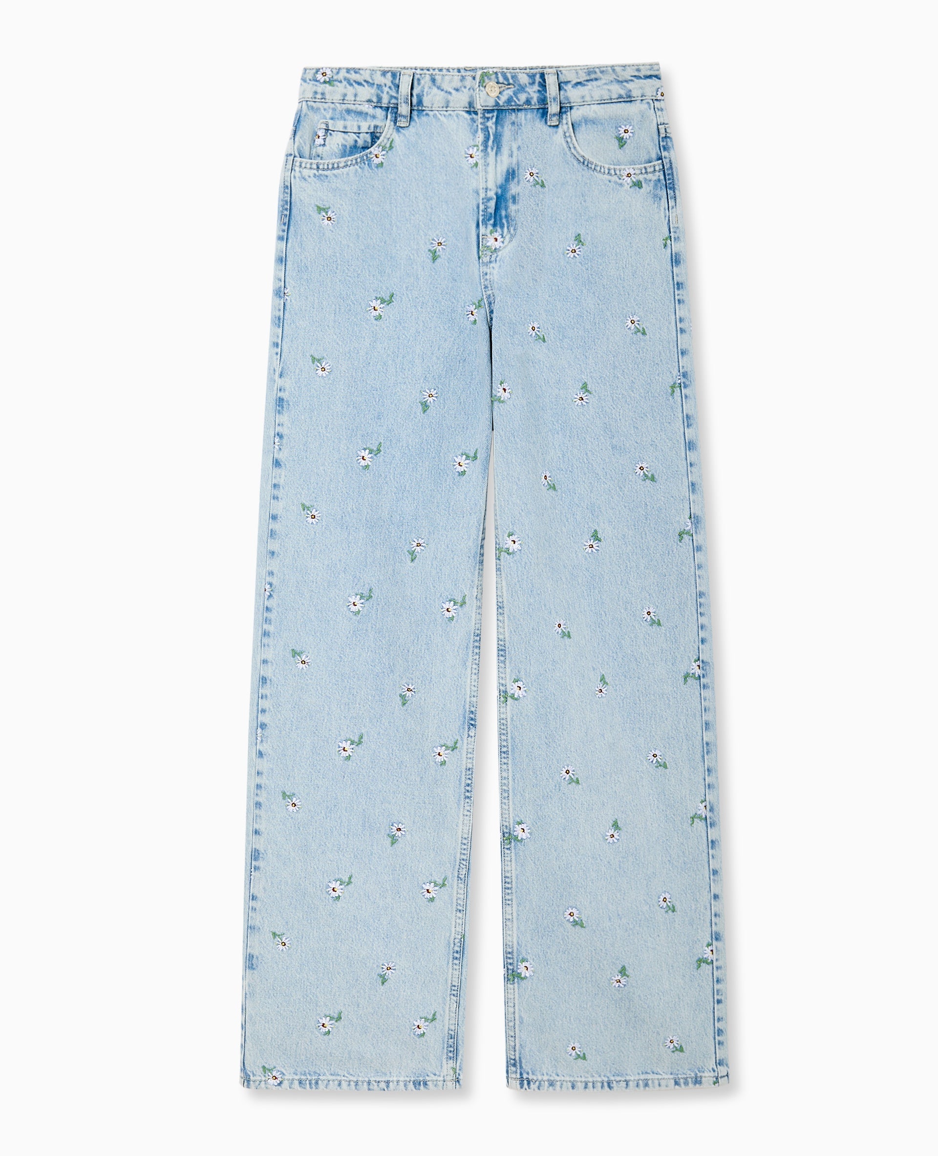 Jean droit avec broderies fleurs all over
