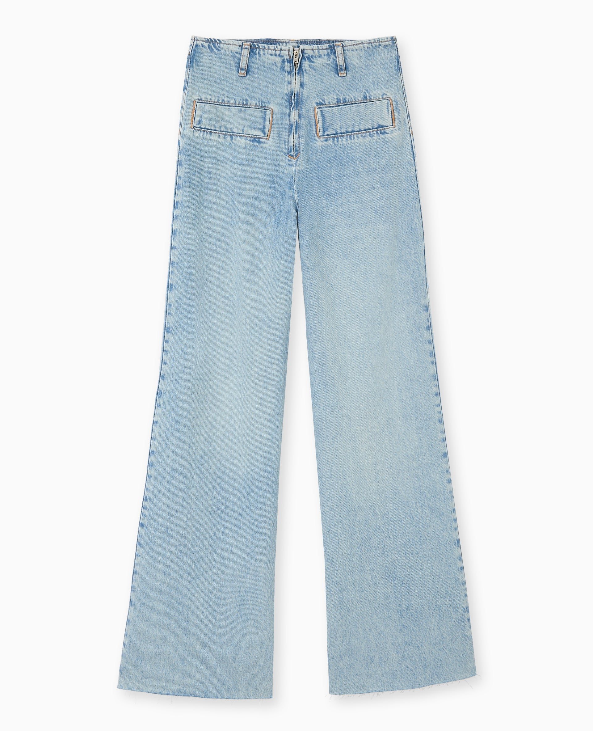 Jean droit taille haute fausses poches devant