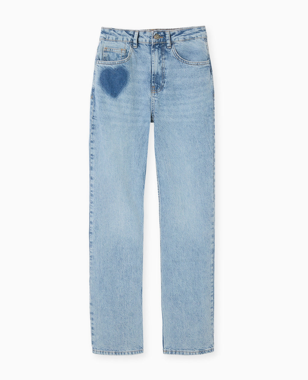Jean droit taille haute avec cœurs