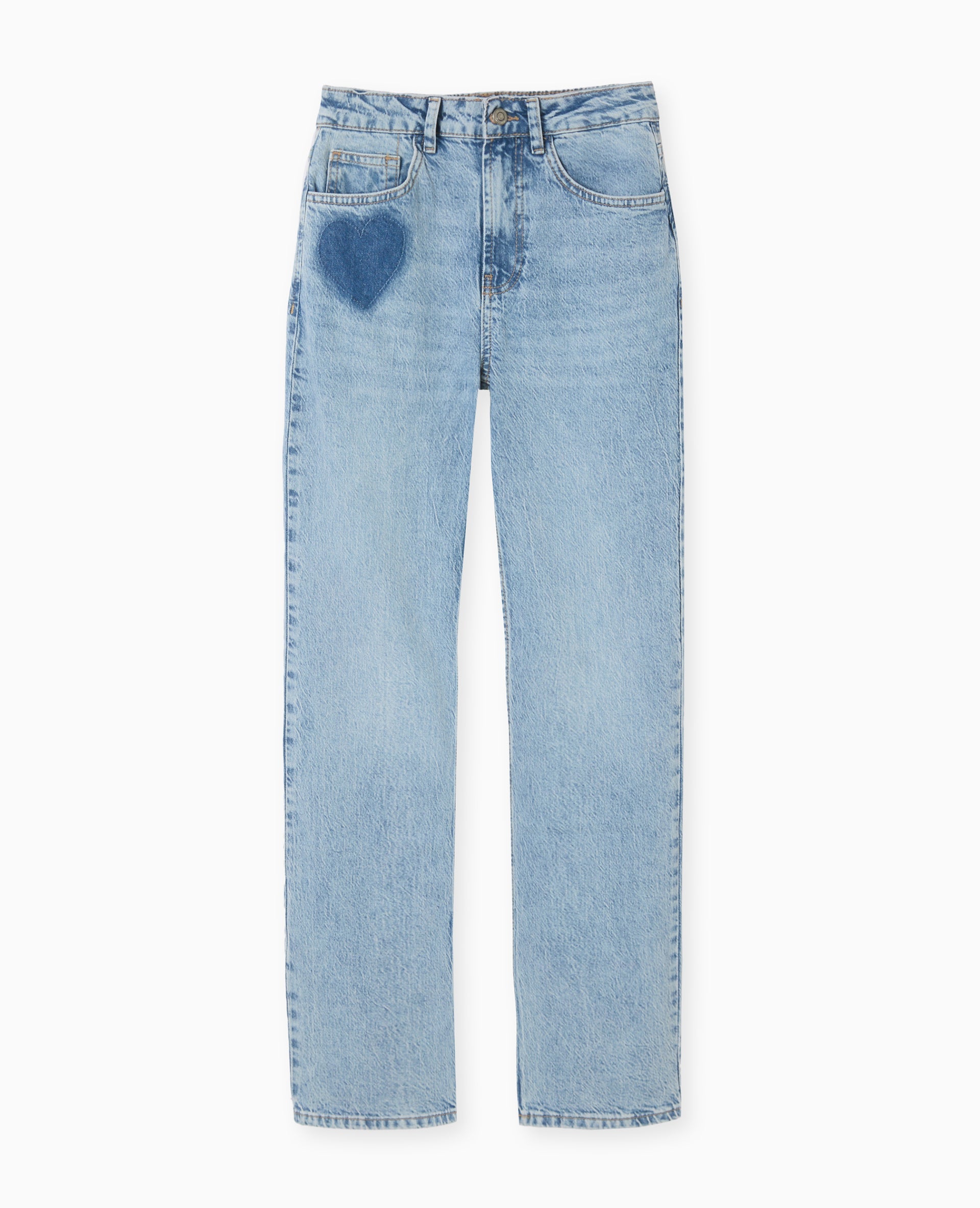 Jean droit taille haute avec cœurs