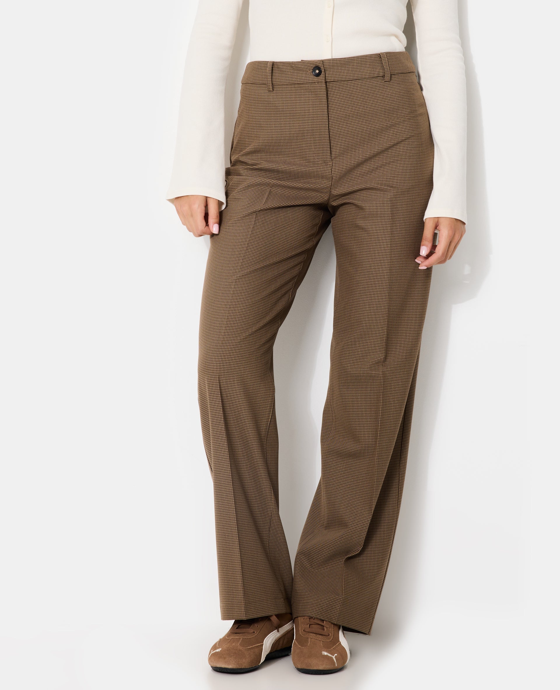 Pantalon droit motif mini pied-de-poule