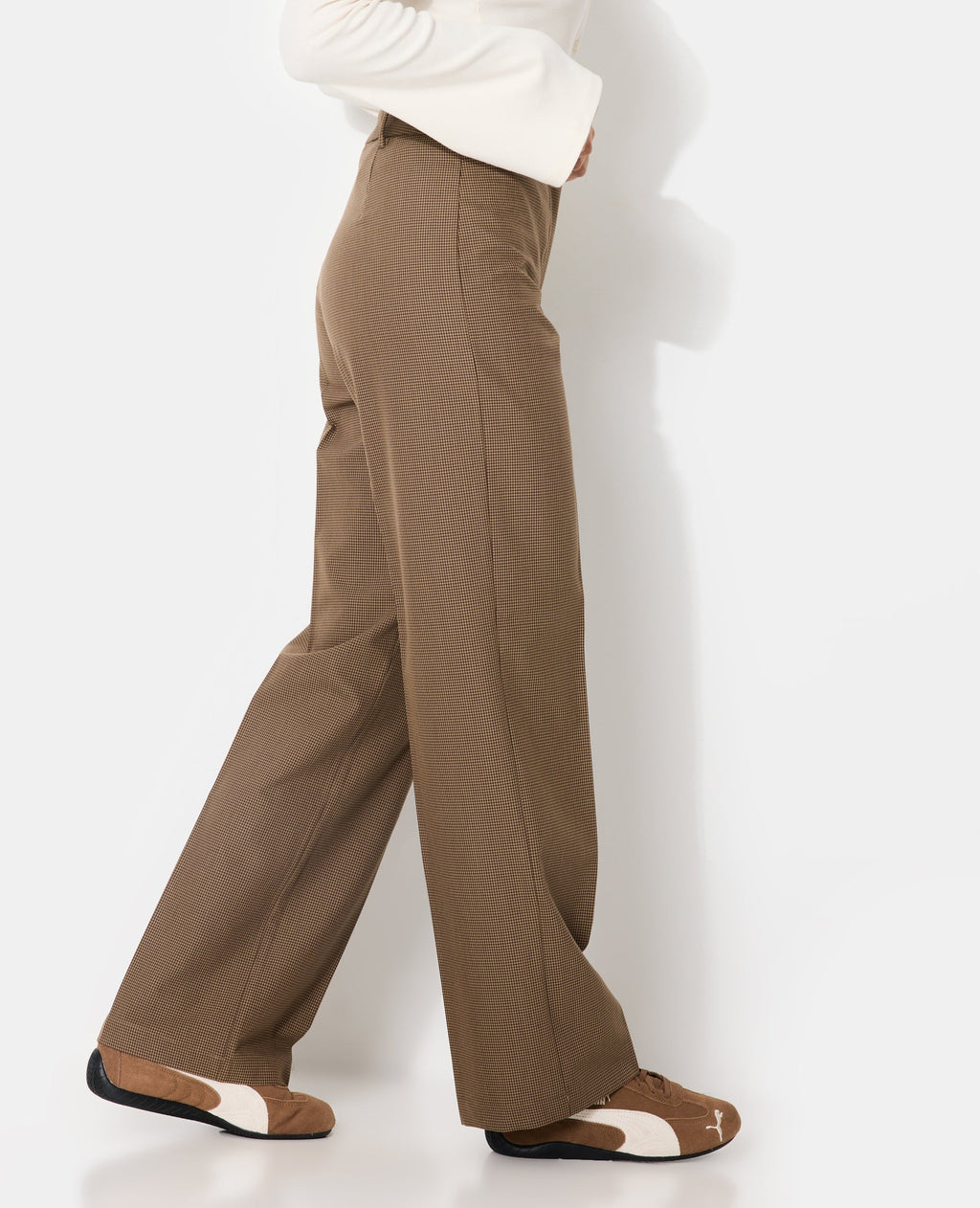 Pantalon droit motif mini pied-de-poule