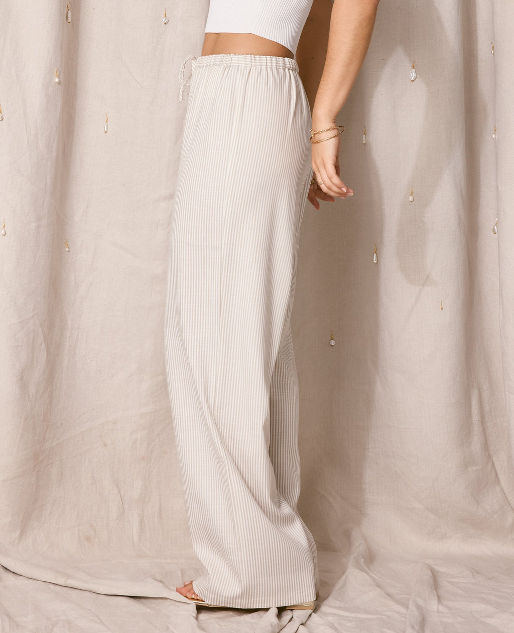 Pantalon large et droit motif rayures