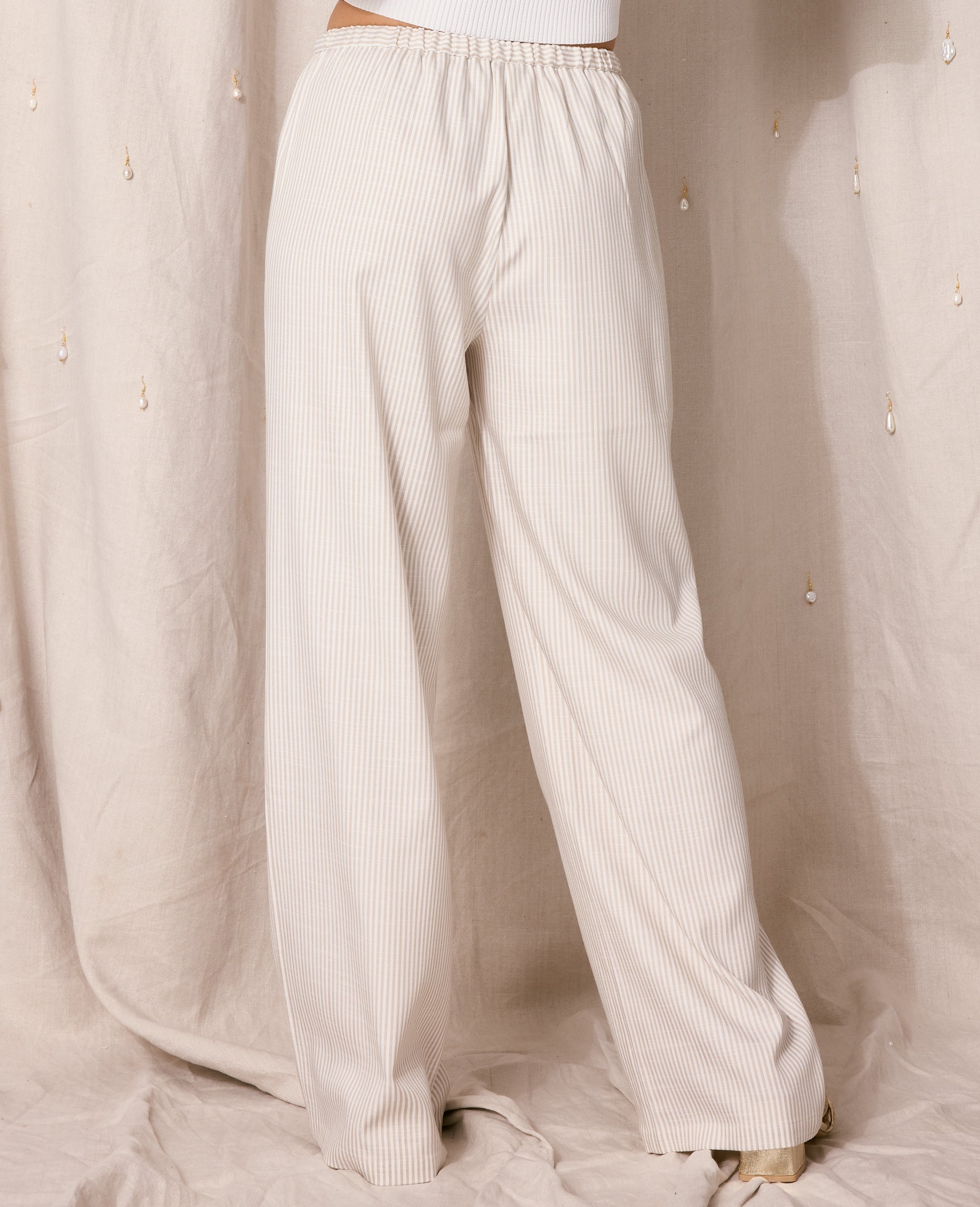 Pantalon large et droit motif rayures