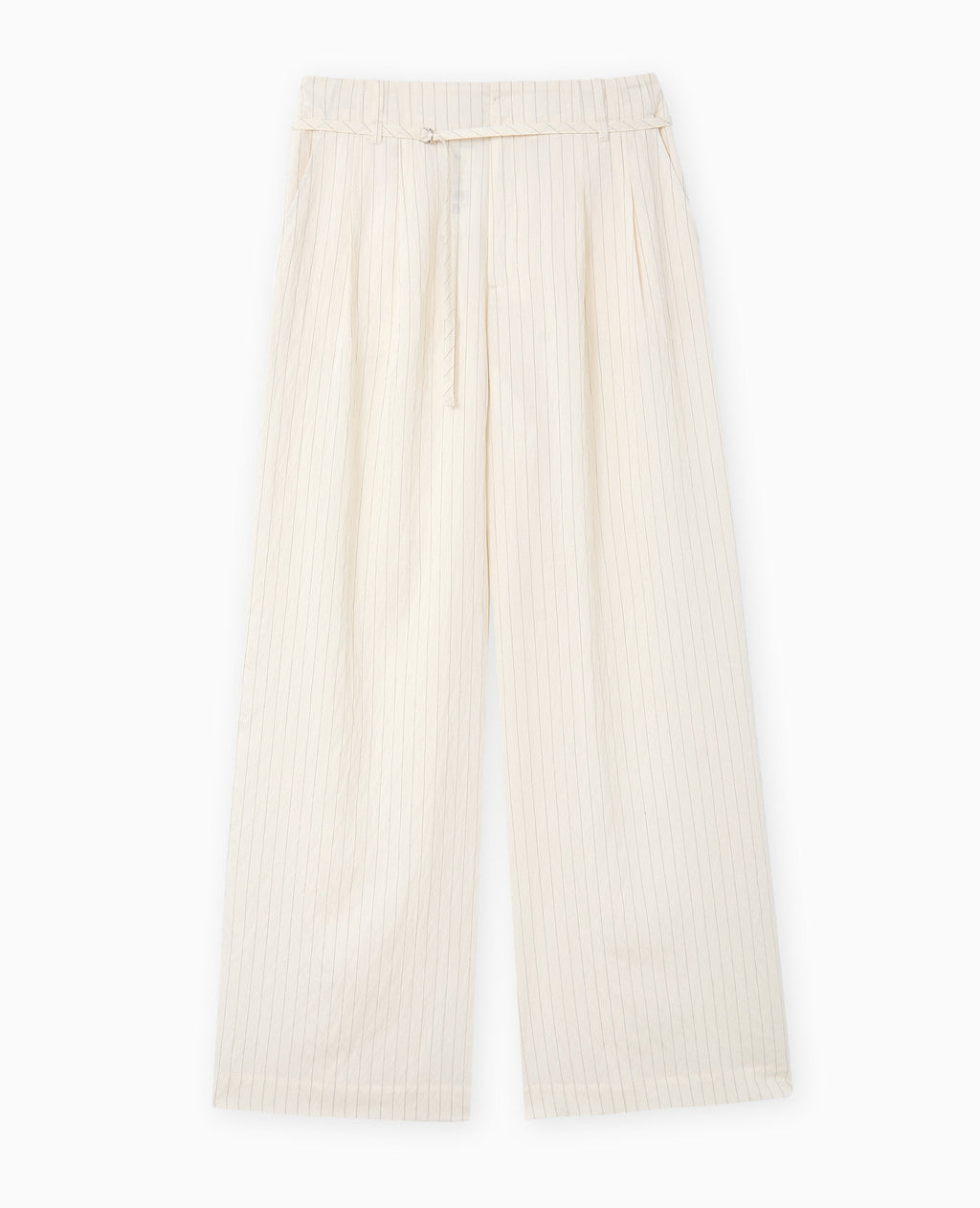 Pantalon large rayé taille haute avec ceinture