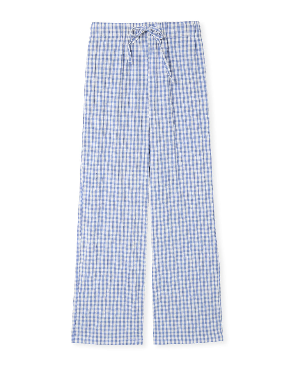 Pantalon droit en tissu gaufré motif vichy