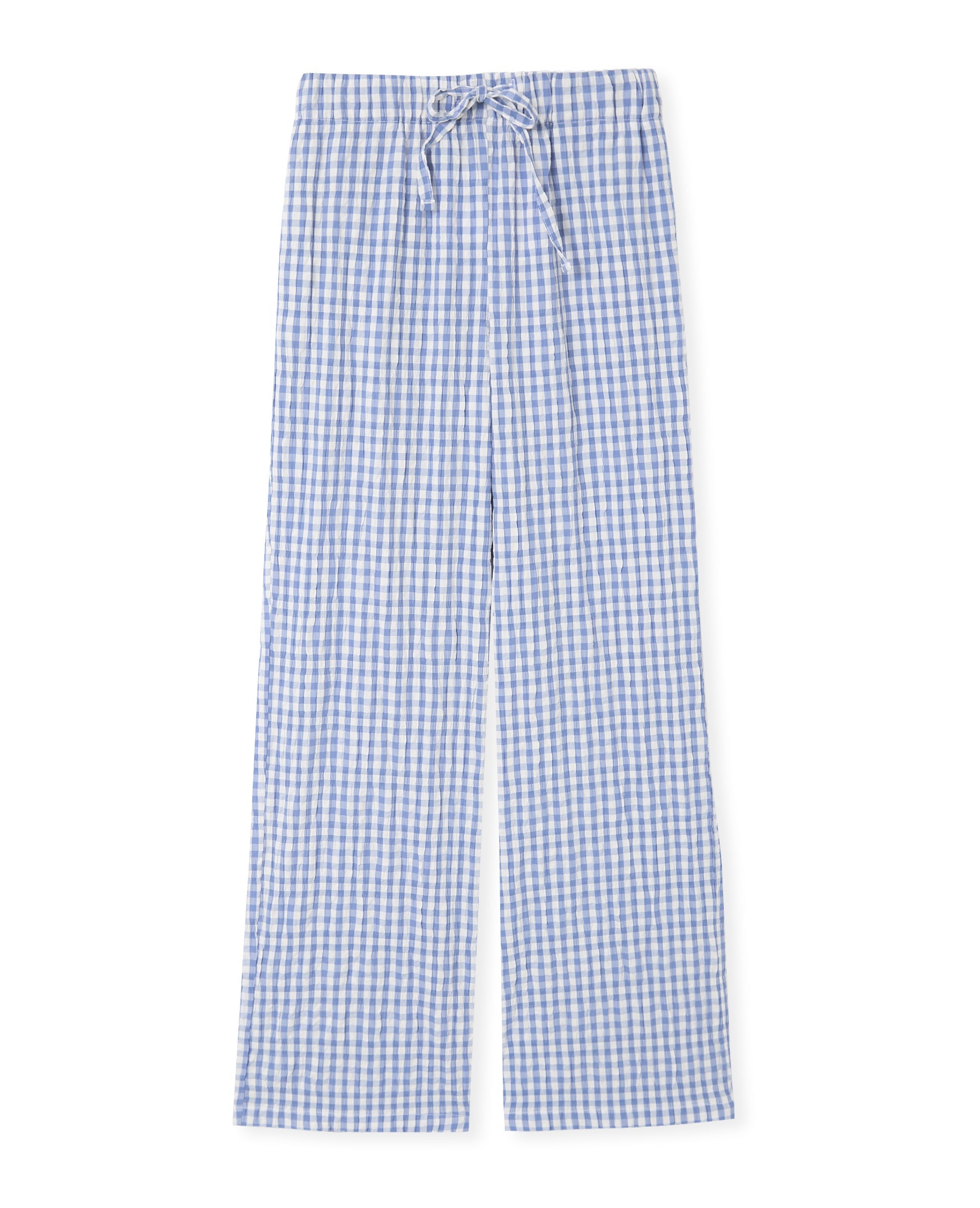 Pantalon droit en tissu gaufré motif vichy