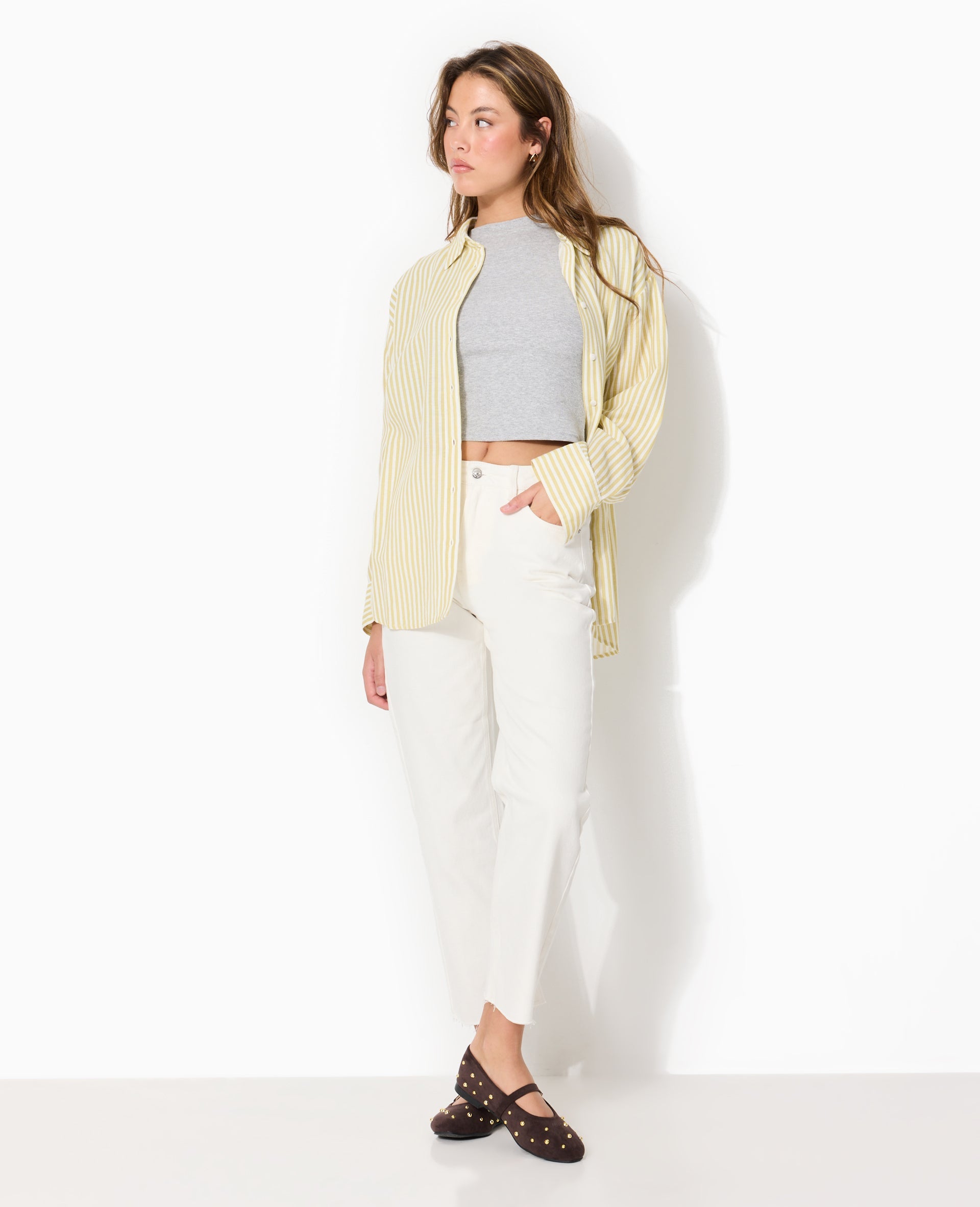 Jean straight 7/8ème taille haute bas coupés