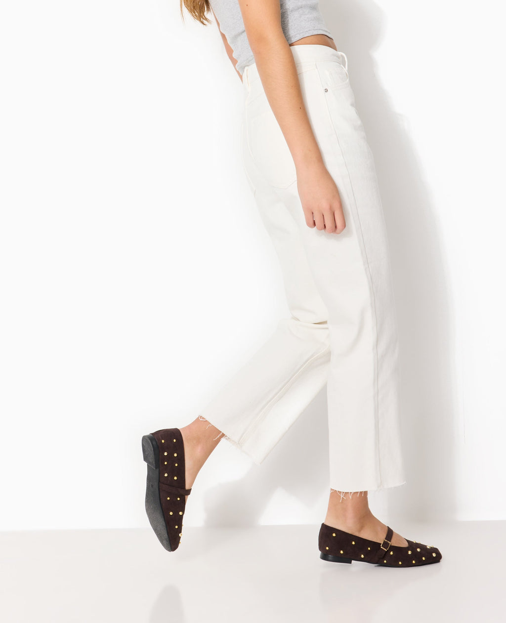 Jean straight 7/8ème taille haute bas coupés