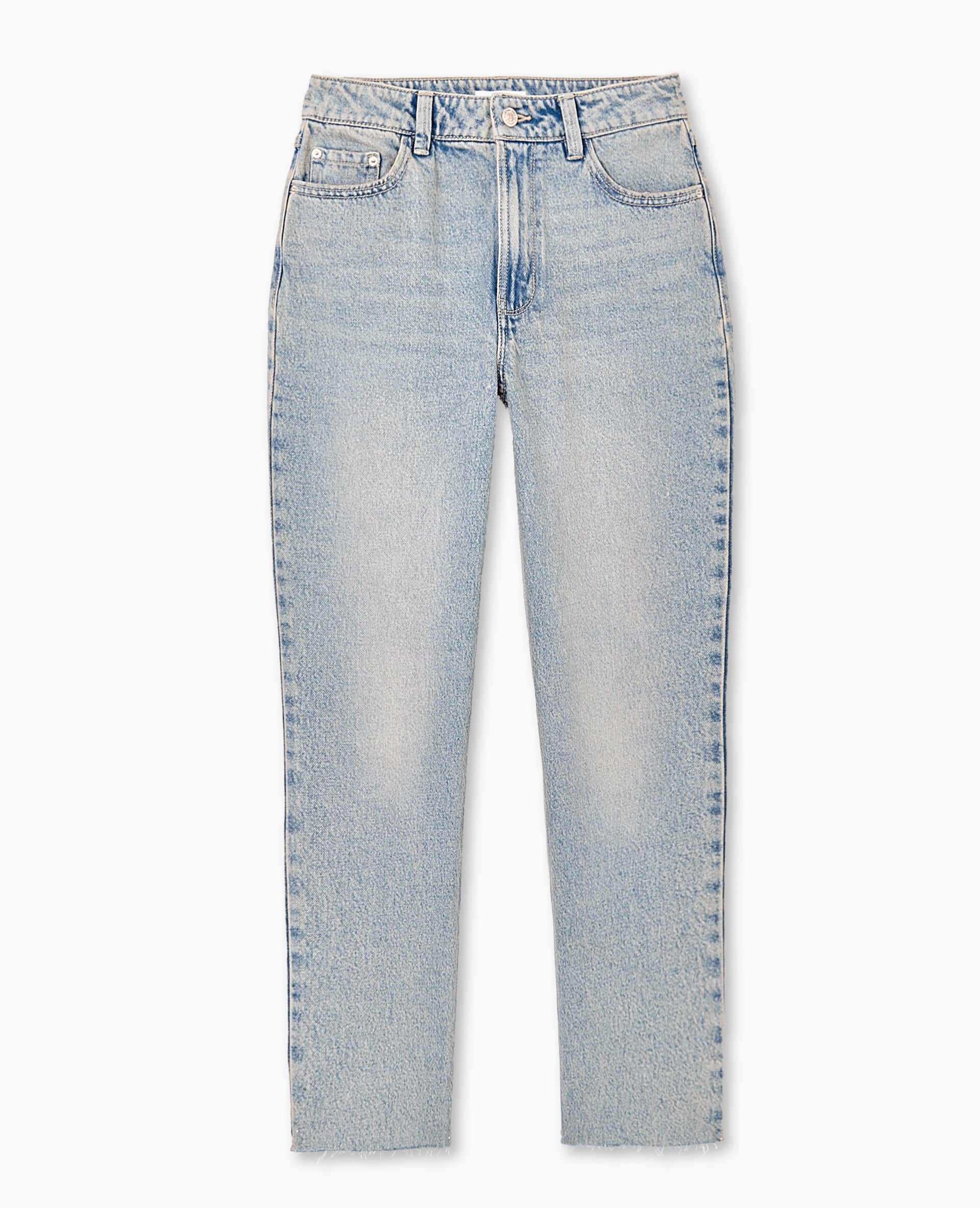 Jean straight taille haute bas coupé