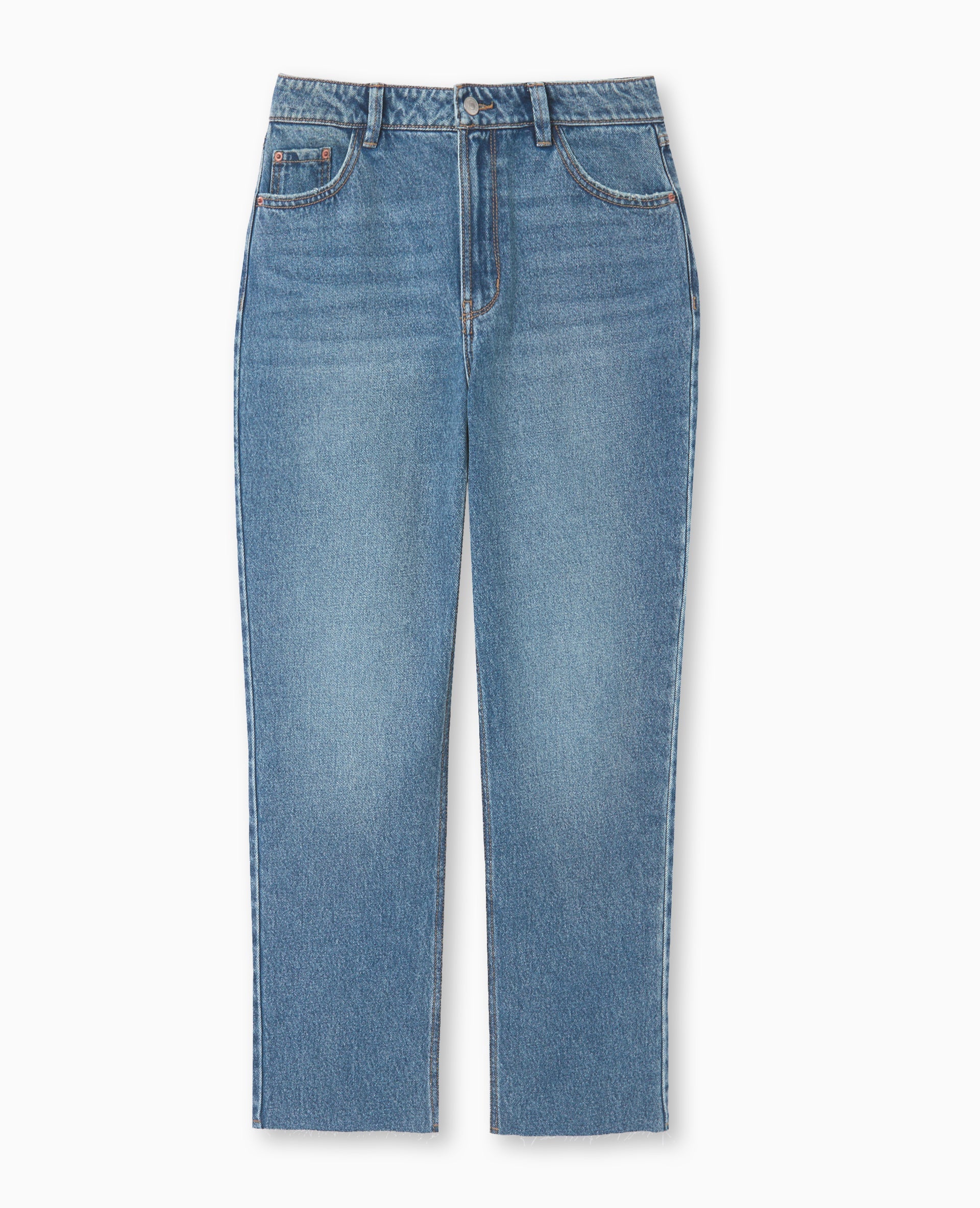 Jean straight taille haute bas coupés