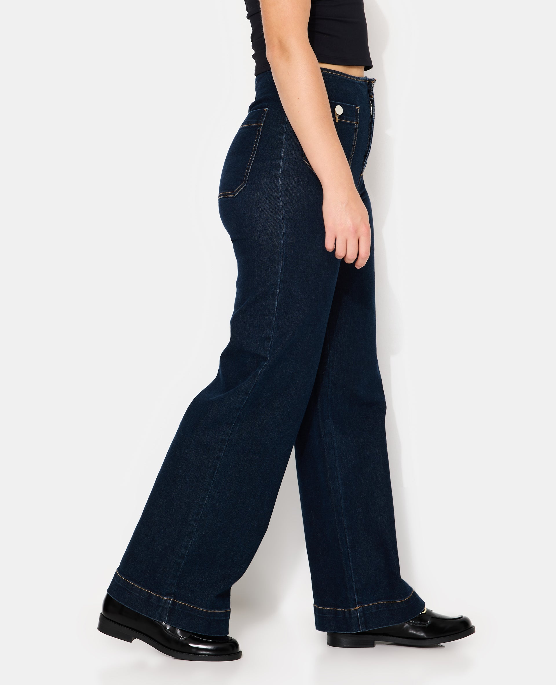 Jean wide taille haute avec poches devant