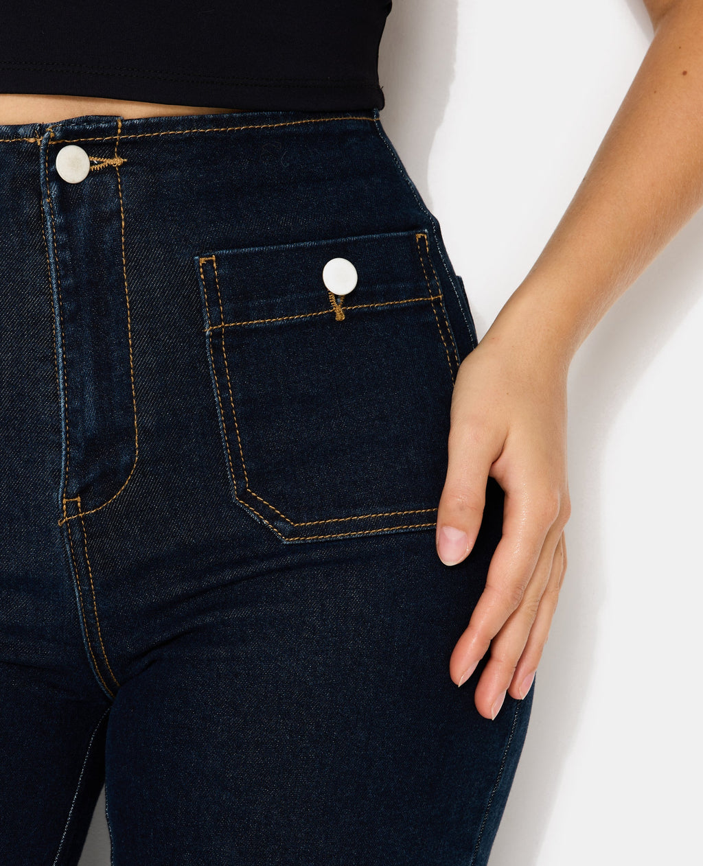 Jean wide taille haute avec poches devant