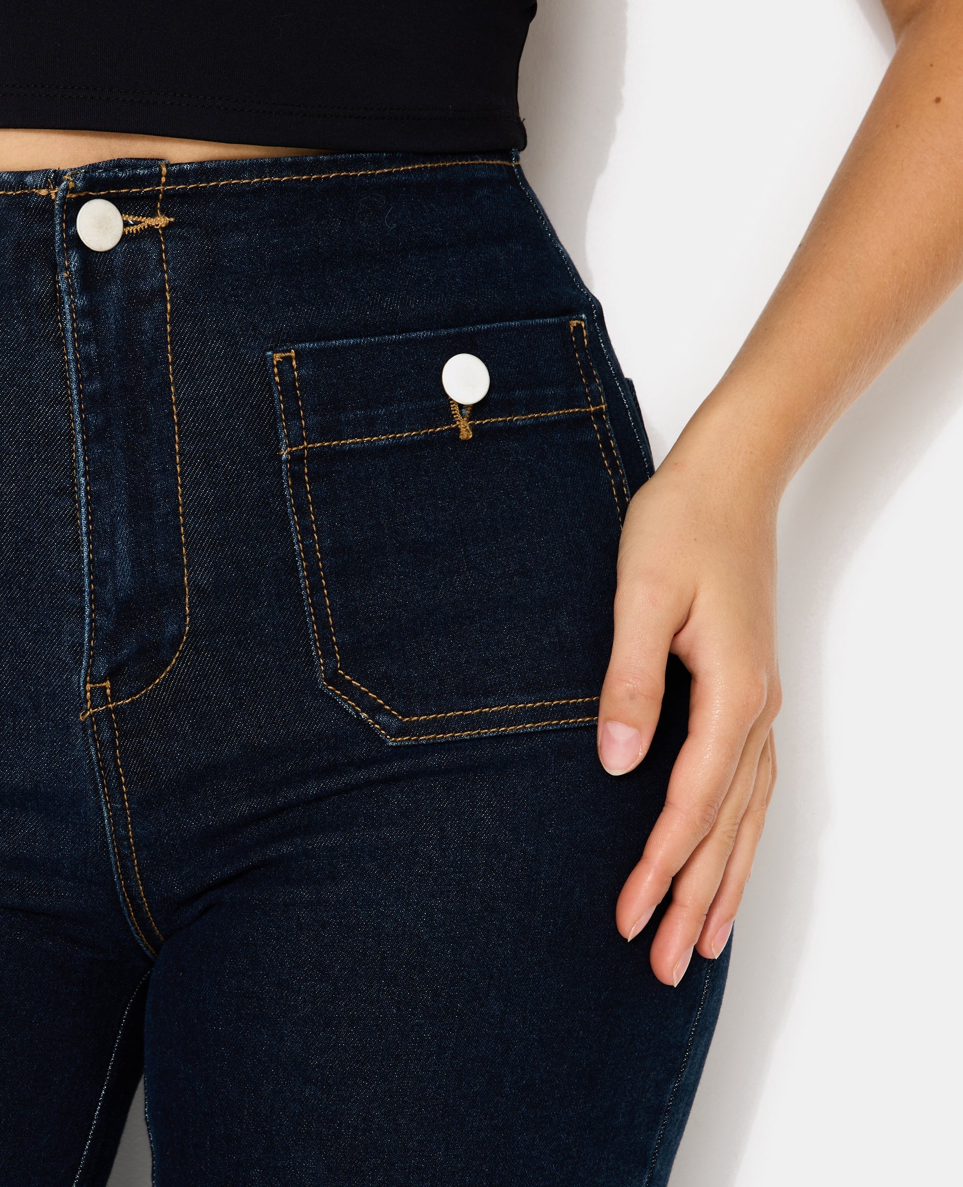 Jean wide taille haute avec poches devant
